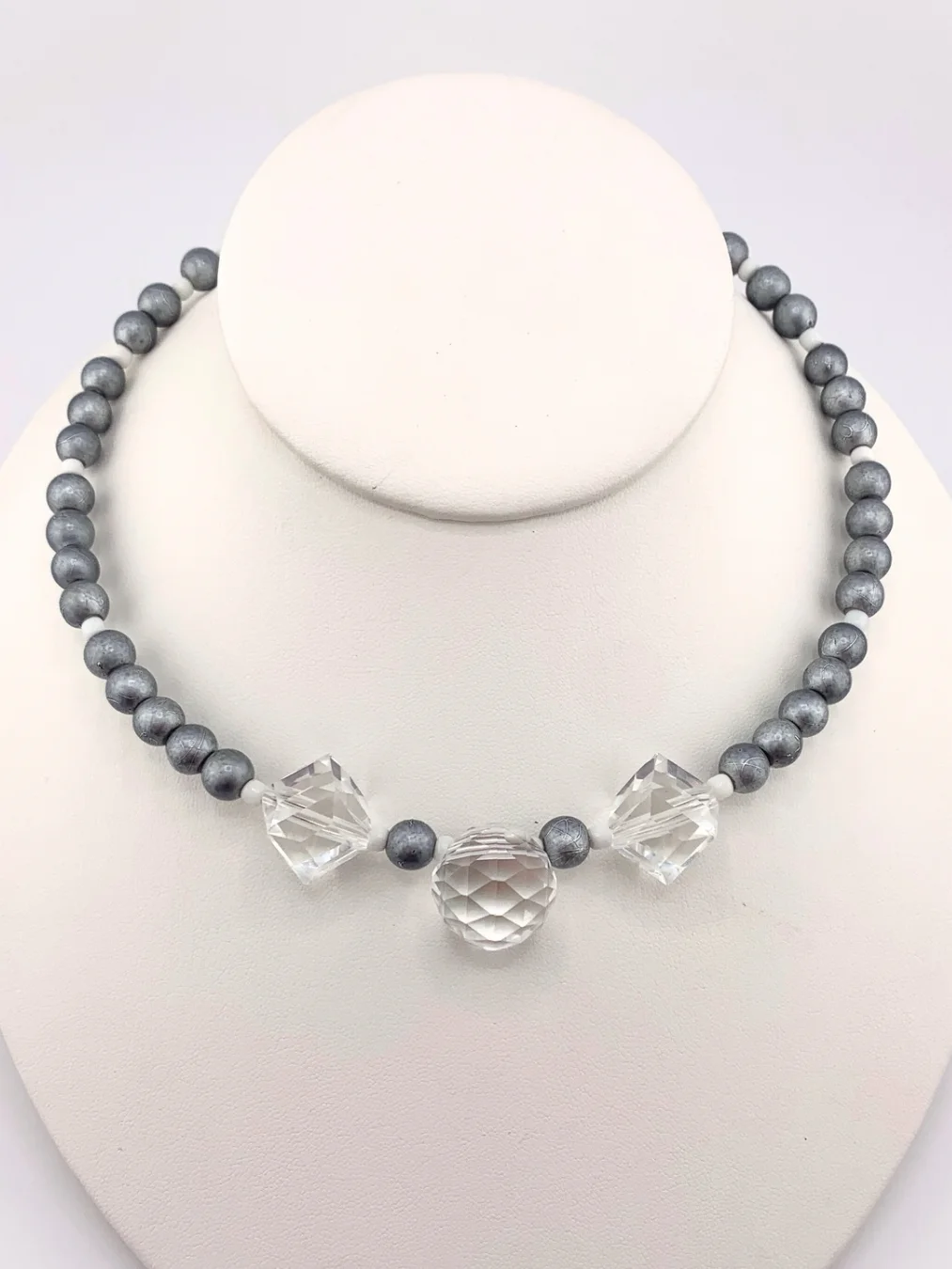 Silver and Crystal Beaded Memory Wire Statement Necklace product image (1)