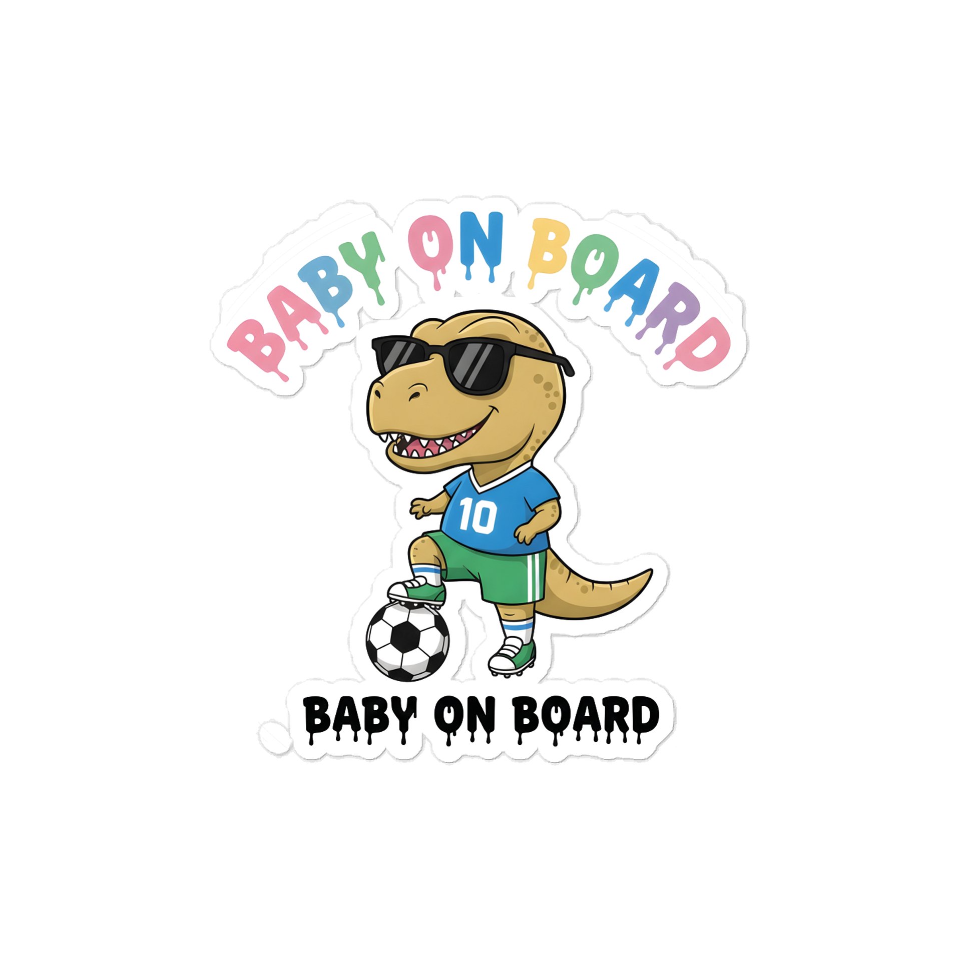 Funny T-rex Soccer Baby on Board Sticker - 5x5 Weatherproof Vinyl Car Decal - Cute T-rex Soccer Mom and Soccer Dad Gift product image (1)