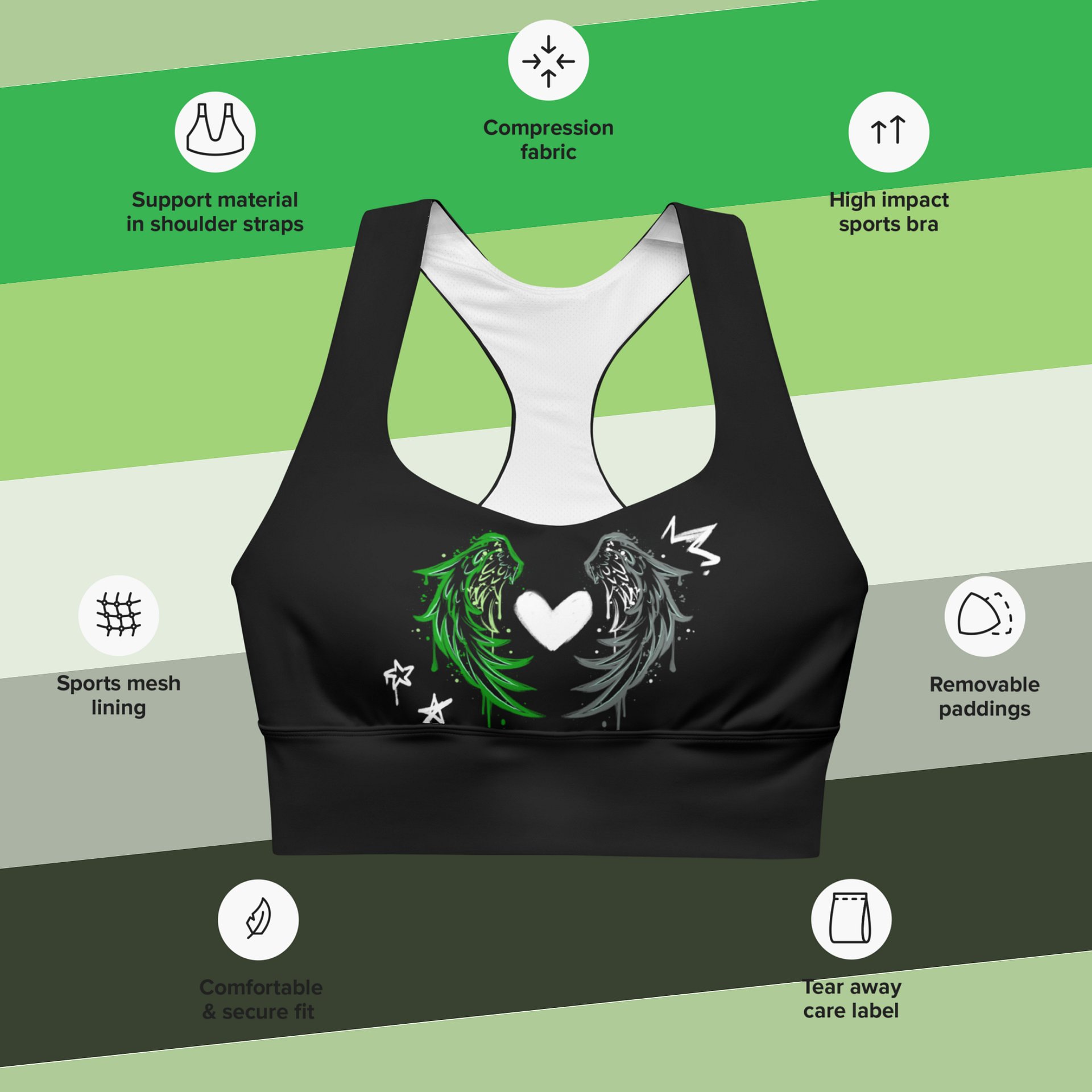 RISE Collection: Subtle Aromantic Pride Phoenix Mild Compression Sports Bra product image (3)