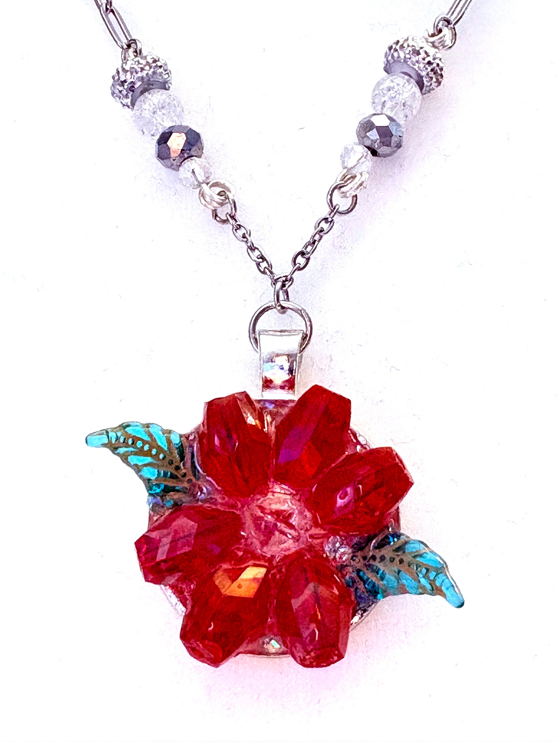 MFD-00282 | Poinsettia Pendant Necklace with Stainless Steel Cable Chain and Paperclip Chain | Handmade Jewelry by Monique Faella Designs™ product image (2)