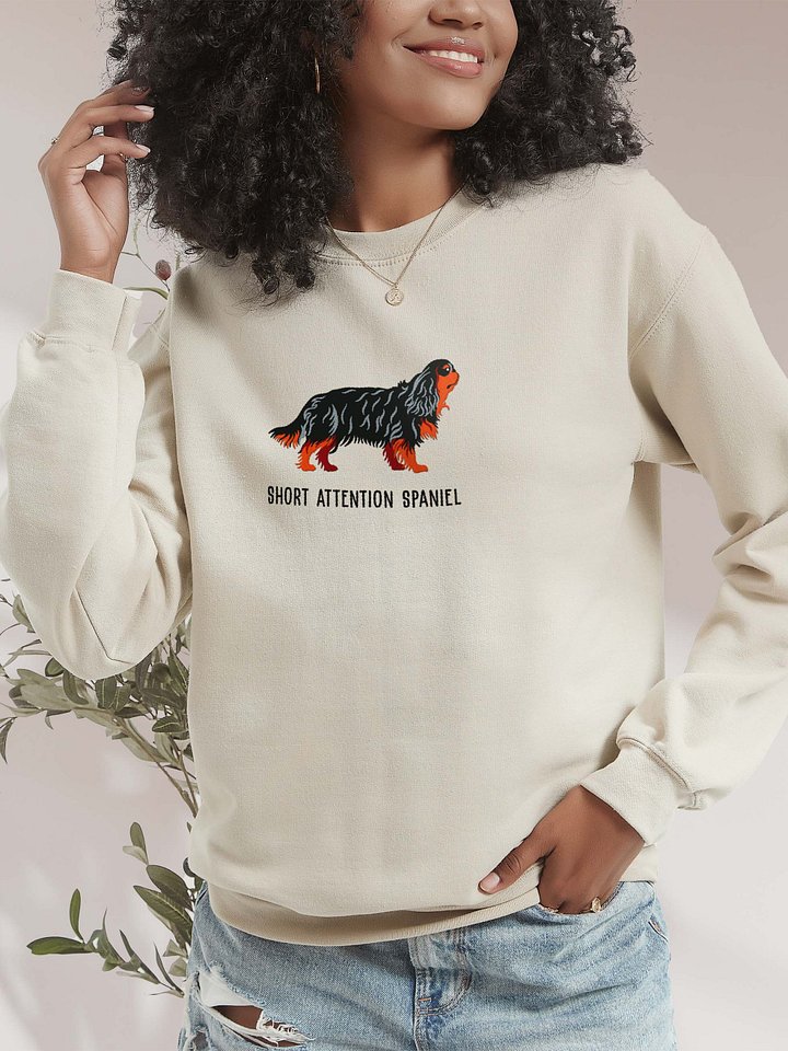 Short Attention Spaniel Sweatshirt (Embroidered) of a King Charles Spaniel(Black & Tan) product image (2)