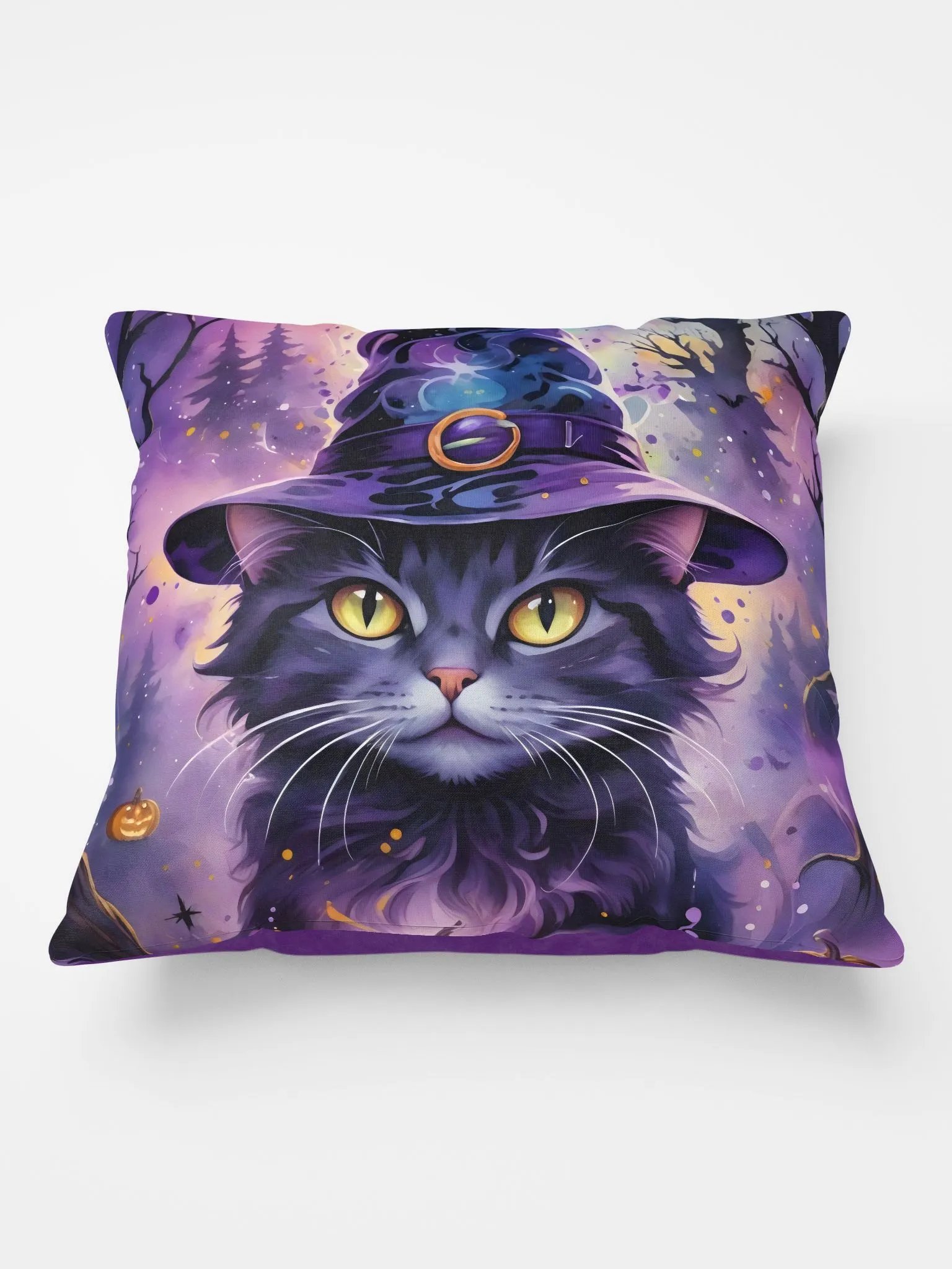 Fluffy Grey Cat Witch Pillow product image (3)