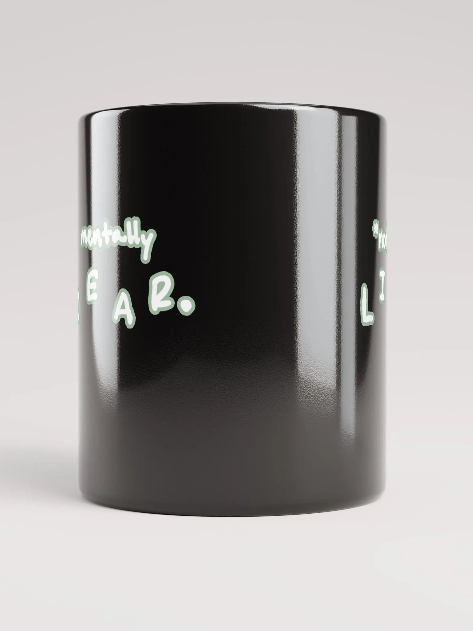 *not* mentally linear (lined design, #96B697) glossy black mug product image (3)