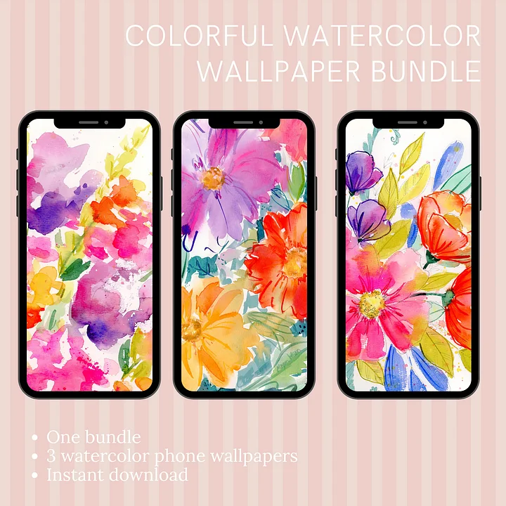 Bright Bloom Bundle - 3 Original Watercolor Phone Wallpapers product image (1)