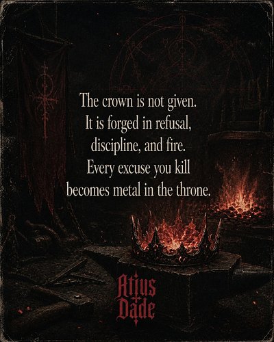 The crown is not given. It is forged through refusal, discipline, and fire. Every excuse you kill becomes metal in the throne...