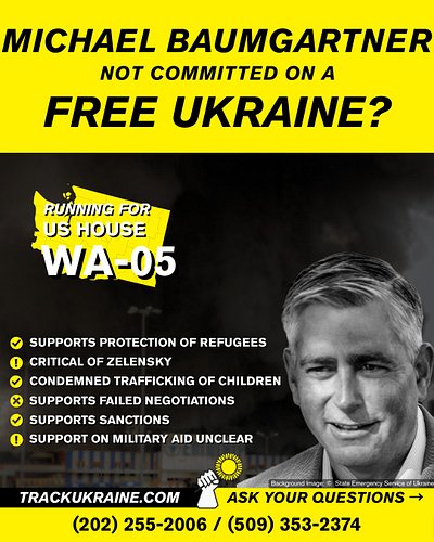 Congressman @votebaumgartner co-sponsored sanctions legislation, but no clear statements on defensive aid. He did not sign on...