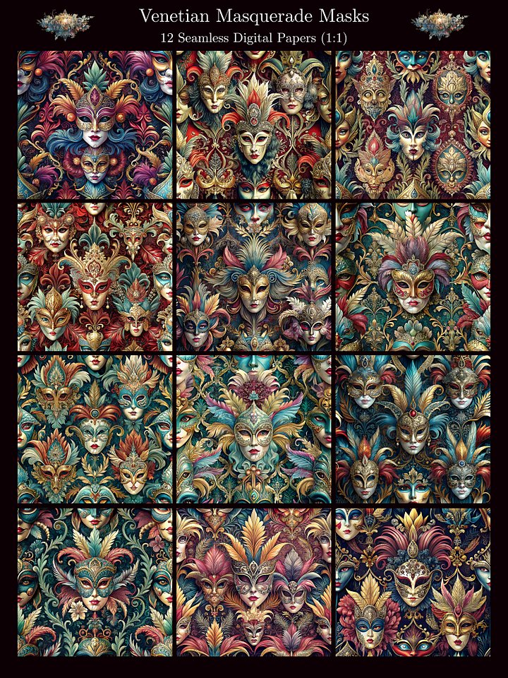 Venetian Masquerade Masks – Seamless Digital Paper Bundle product image (1)