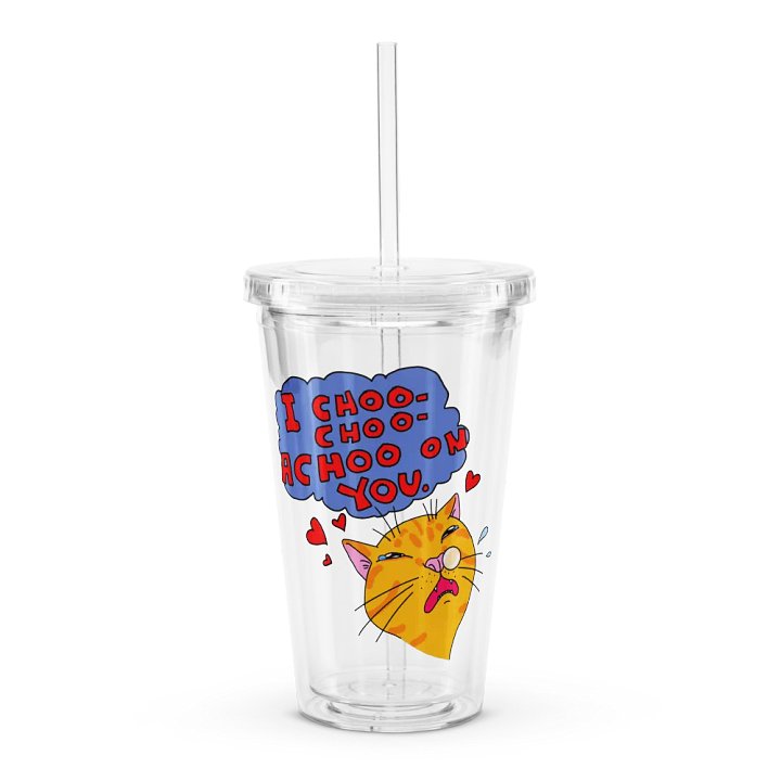 Achoo on You Orange Cat Clear Plastic Tumbler product image (1)