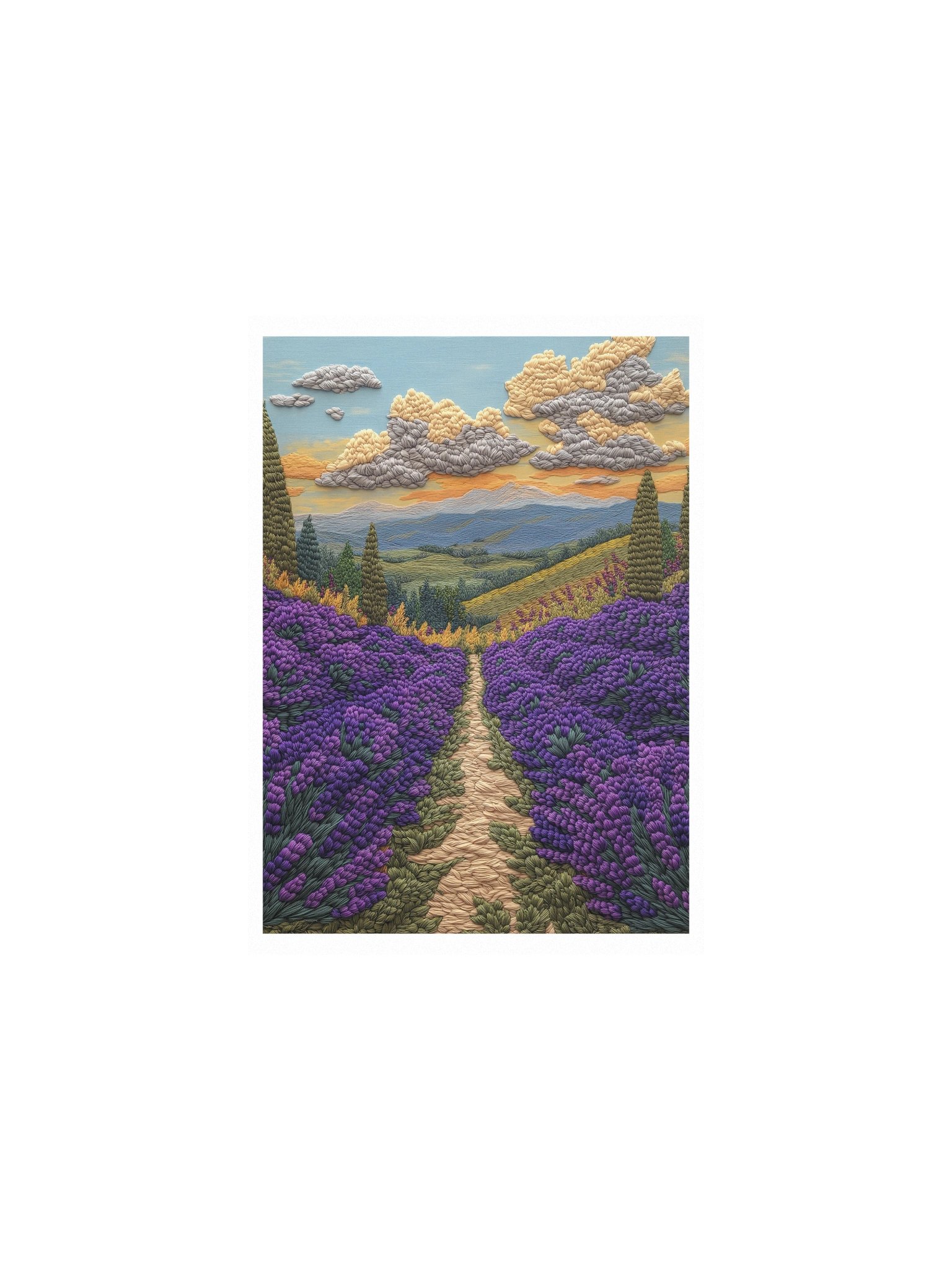 Lost in the Lavender Fields of Provence | Embroidery-Style Wall Art — Unframed Print product image (1)