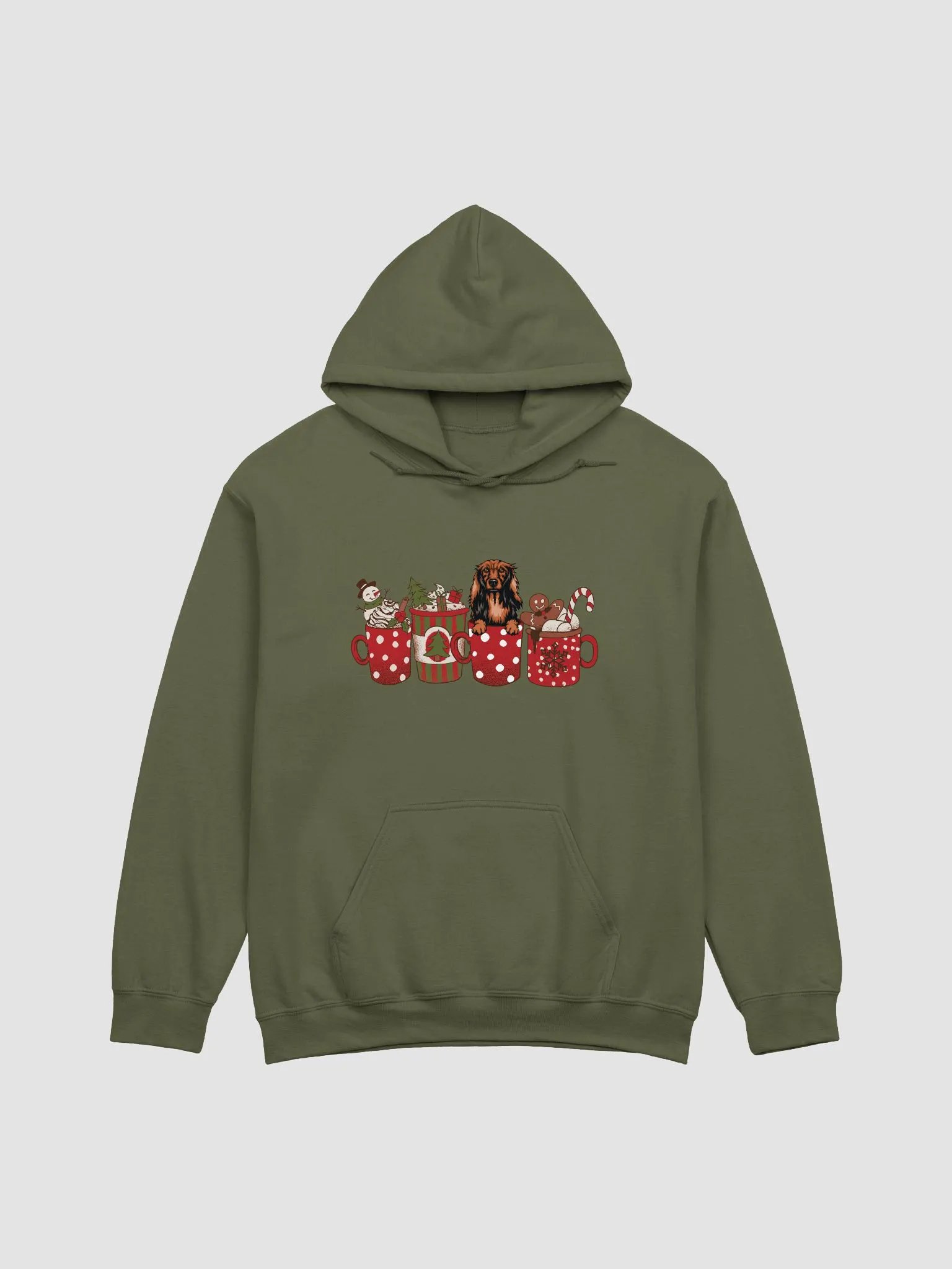 Cute Longhaired Dachshund in a Christmas Cup Hooded Sweatshirt | Funny Christmas Doxie/Wiener Pup in a Cup product image (14)