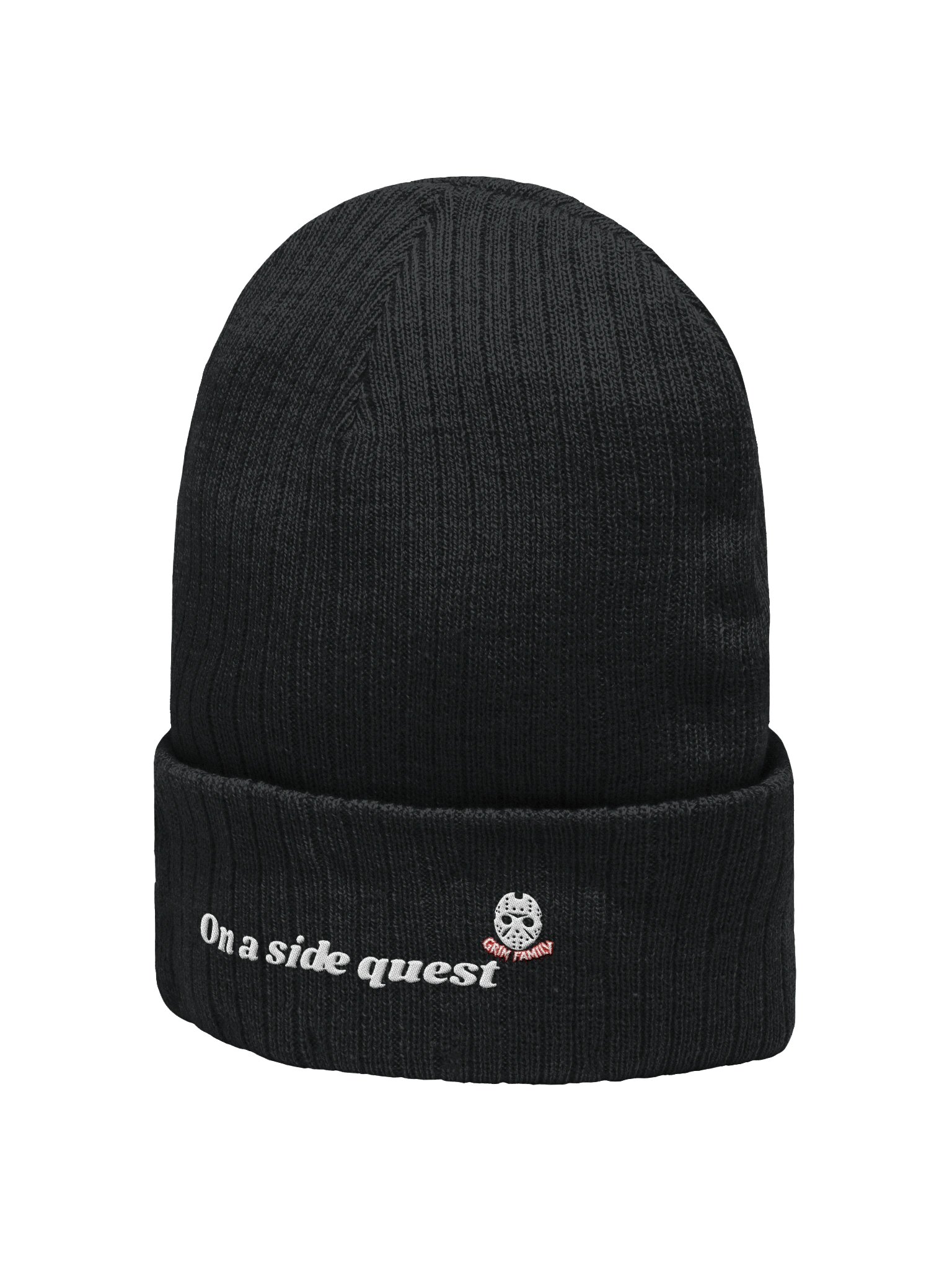 On a Side Quest — GrimFam Beanie #1 - Aval in Black / Grey / Blue product image (1)