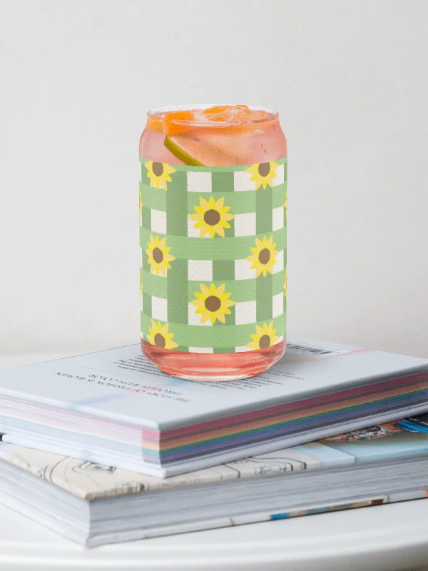 Sunflower Gingham- Green Background Glass Tumbler product image (1)