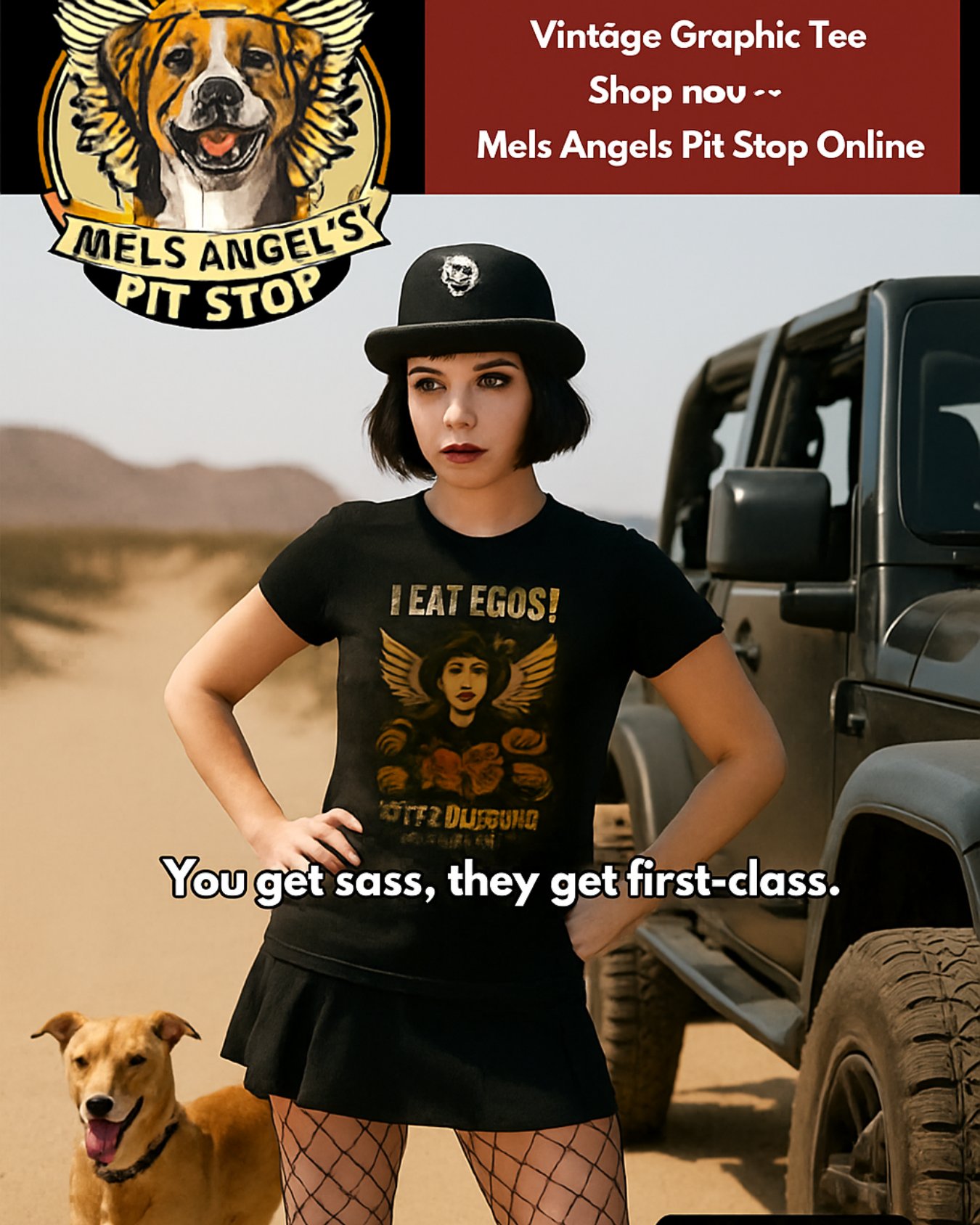 Mel’s Angels "I Eat Egos – They’re Delicious" Vintage Graphic Tee | Punk Rock Dog Lovers Shirt product image (2)