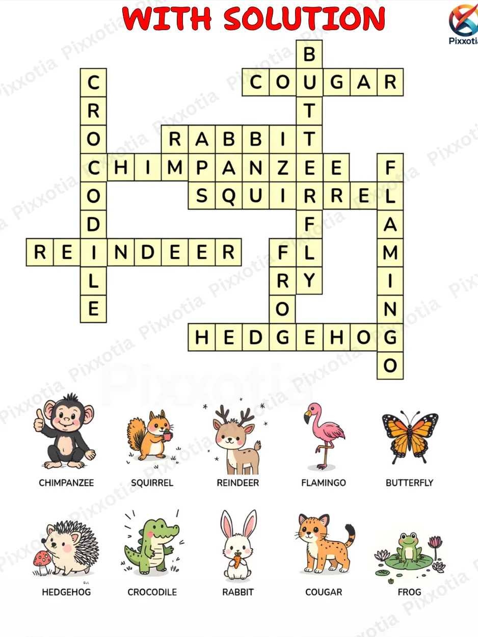 Animal Crossword Puzzle PDF | Fun Learning Activity | Printable with Solutions product image (5)