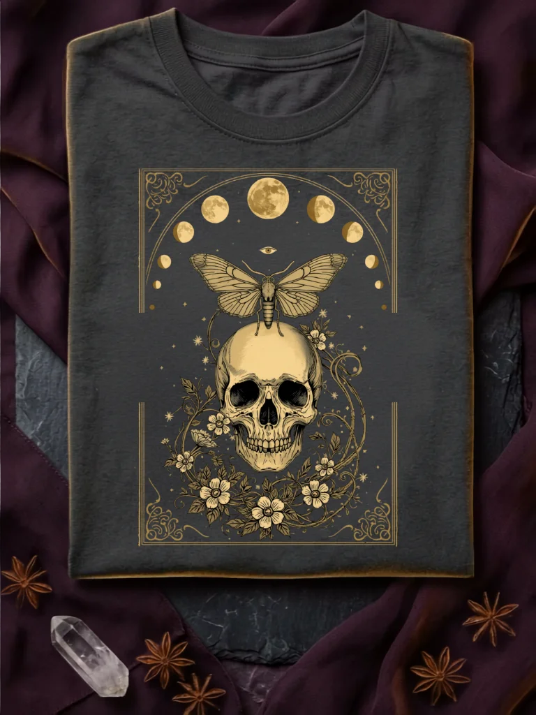 Gothic Skull Moon Phase Butterfly Tee product image (1)