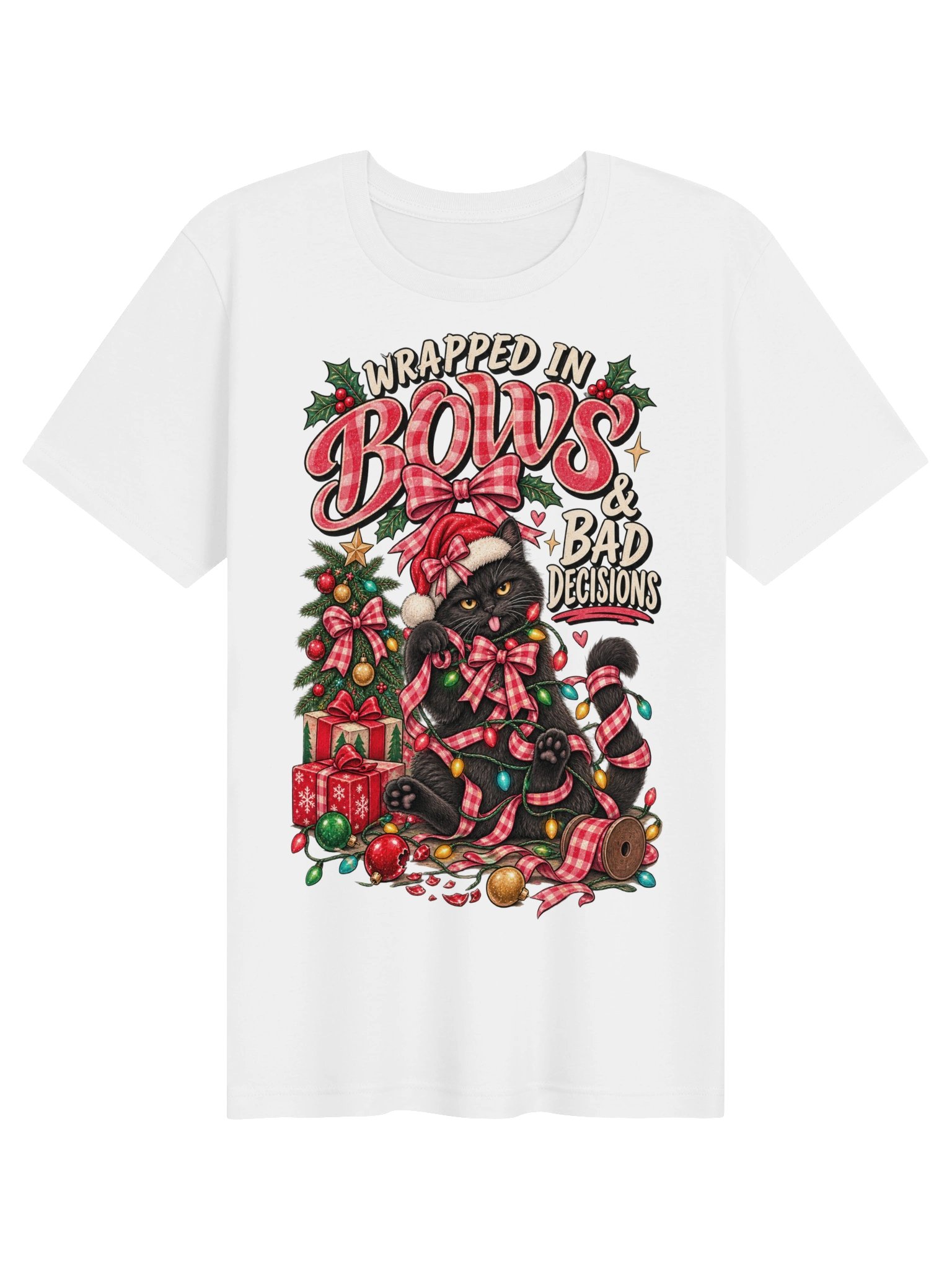 Wrapped in Bows & Bad Decisions Christmas Shirt | Funny Holiday Raccoon Tee product image (72)