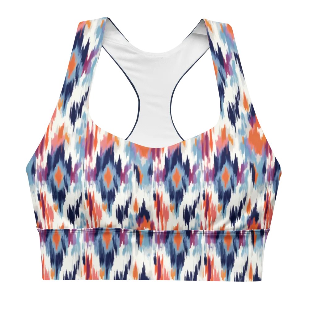 Abstract Ikat Blue Longline Sports Bra product image (4)