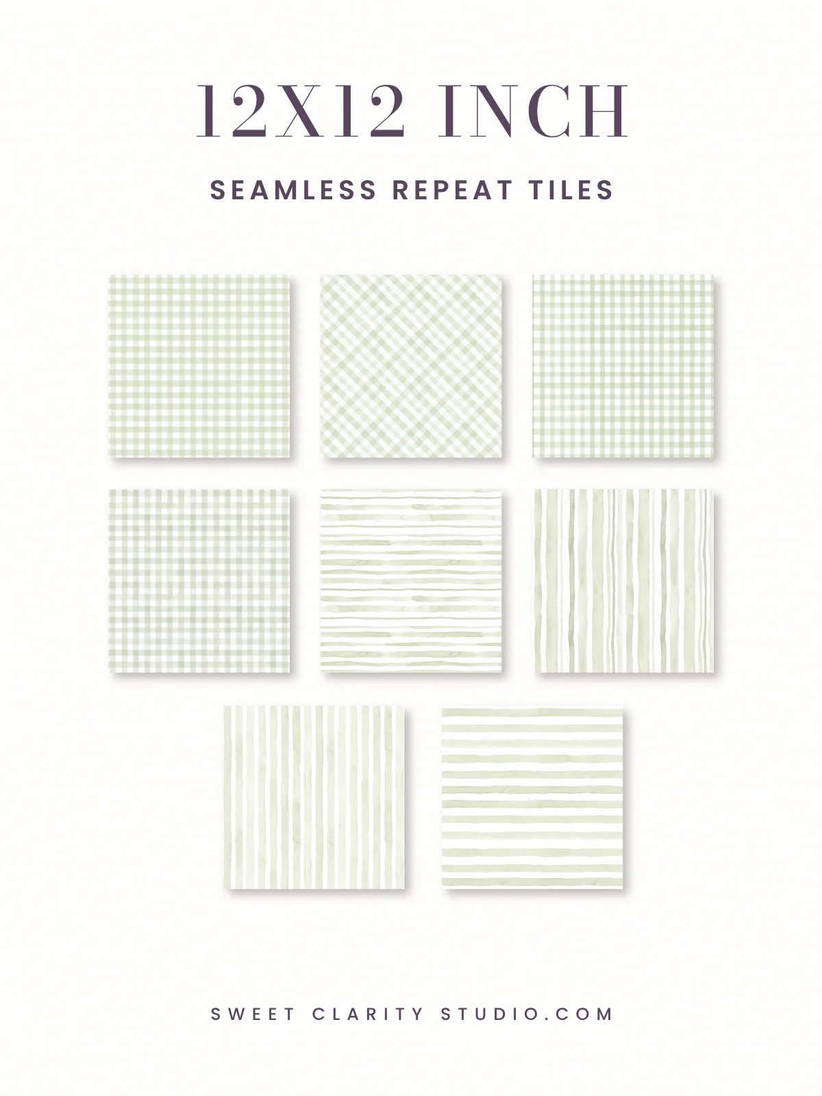 Sage Green Watercolor Gingham & Stripes Seamless Pattern Pack product image (3)