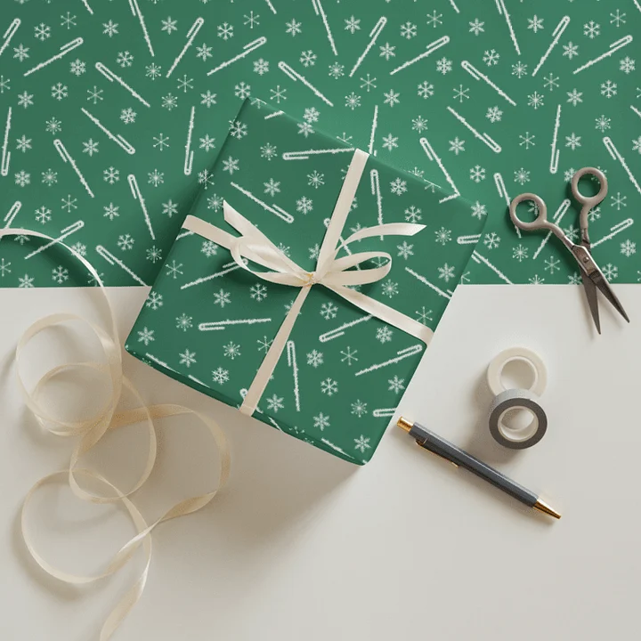 Flutes and Snowflakes - Bass Flute - Green Gift Wrap Paper Sheets product image (1)