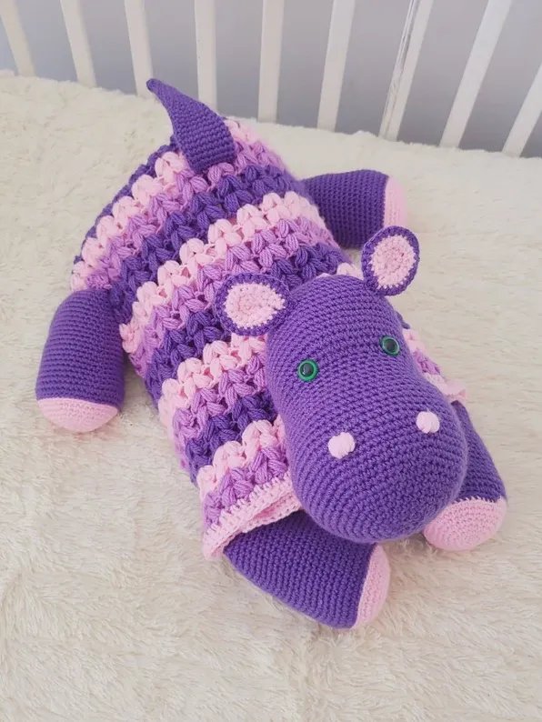 Crochet Hippo Baby Blanket PATTERN - 3in1 Folding Toy PDF Pattern - Crafting Happiness product image (2)