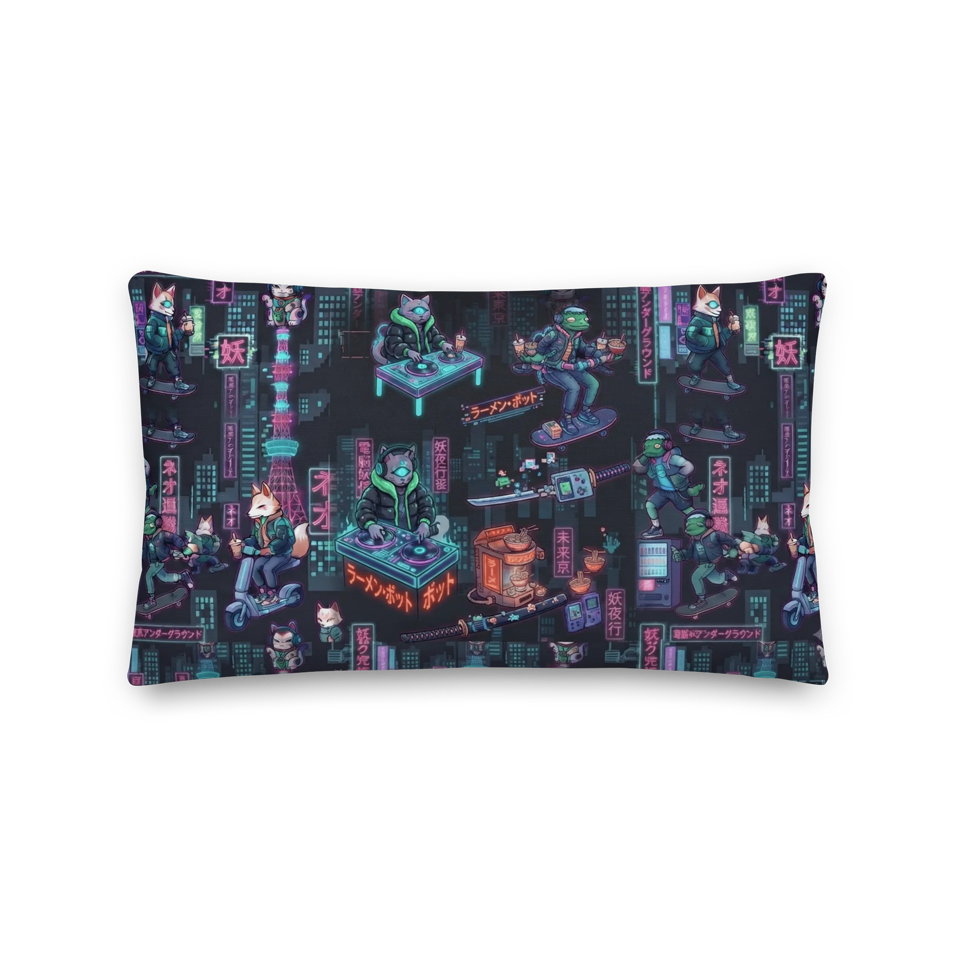 Urban Yōkai Neon Cyberpunk Decorative Throw Pillow product image (5)