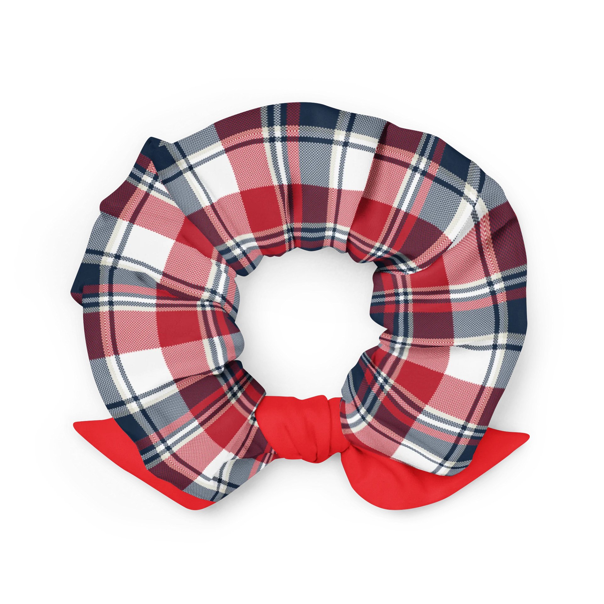 Red & Navy Plaid Scrunchie with Detachable Bow | Sustainable Hair Tie product image (2)
