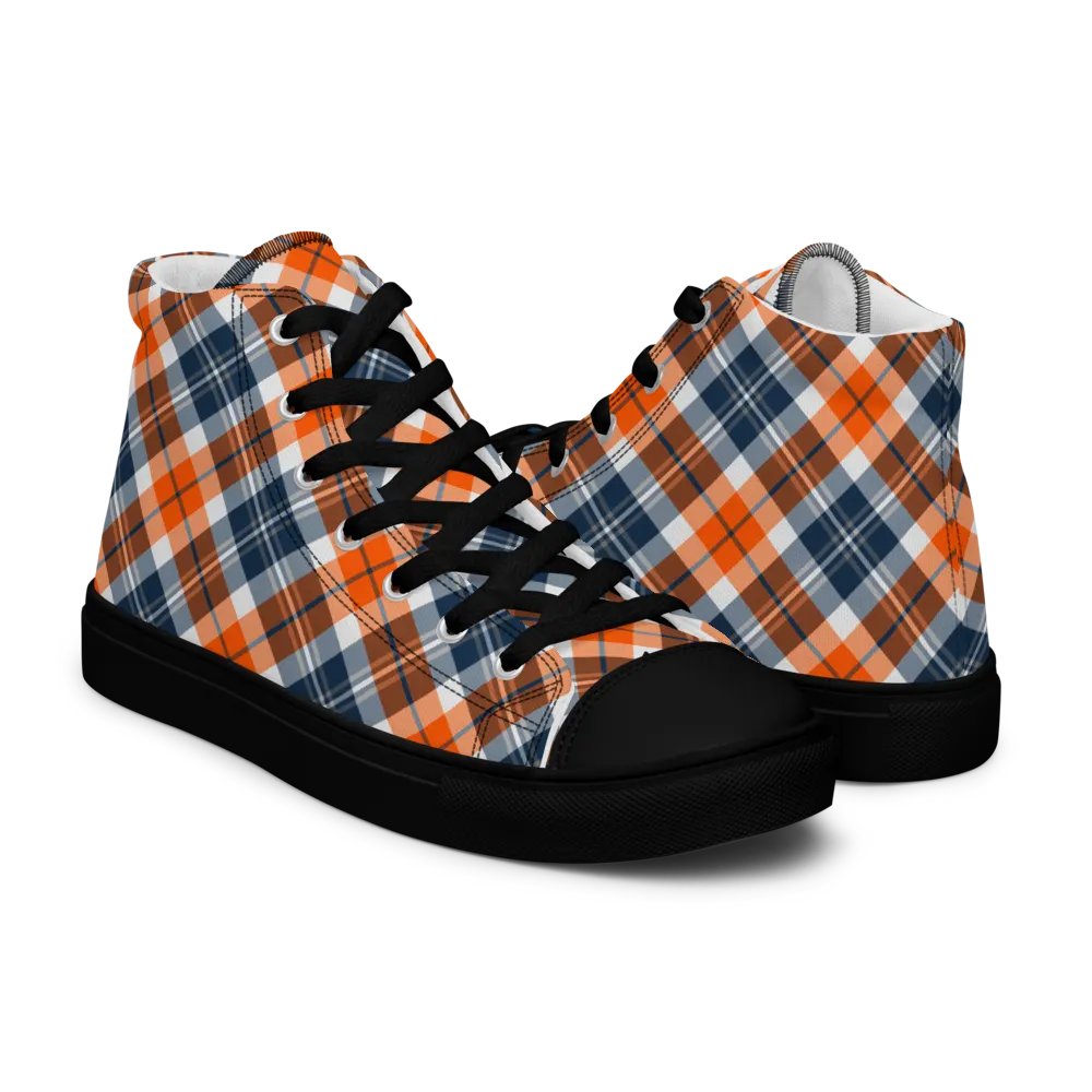 Orange and Blue Sporty Plaid Men's High Top Shoes product image (7)