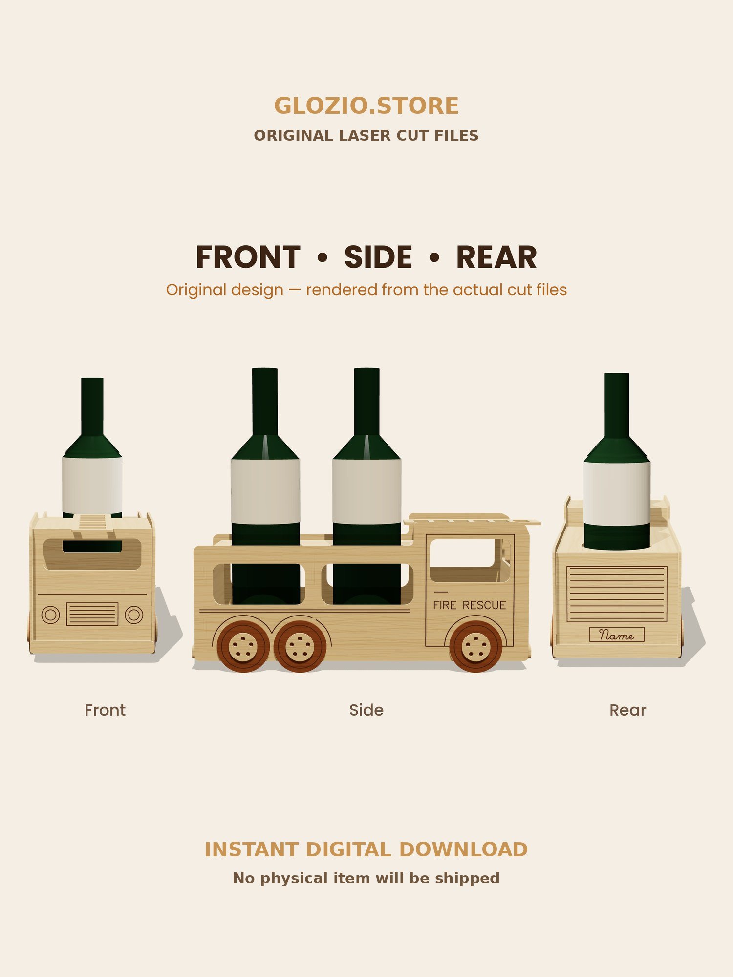 Fire Truck Wine Bottle Holder – Laser Cut File SVG DXF PDF (3 mm & 4 mm) product image (2)