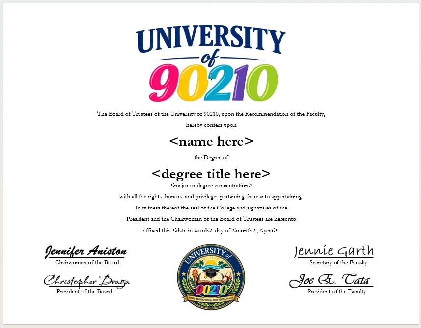 University of 90210 degree parchment product image (1)