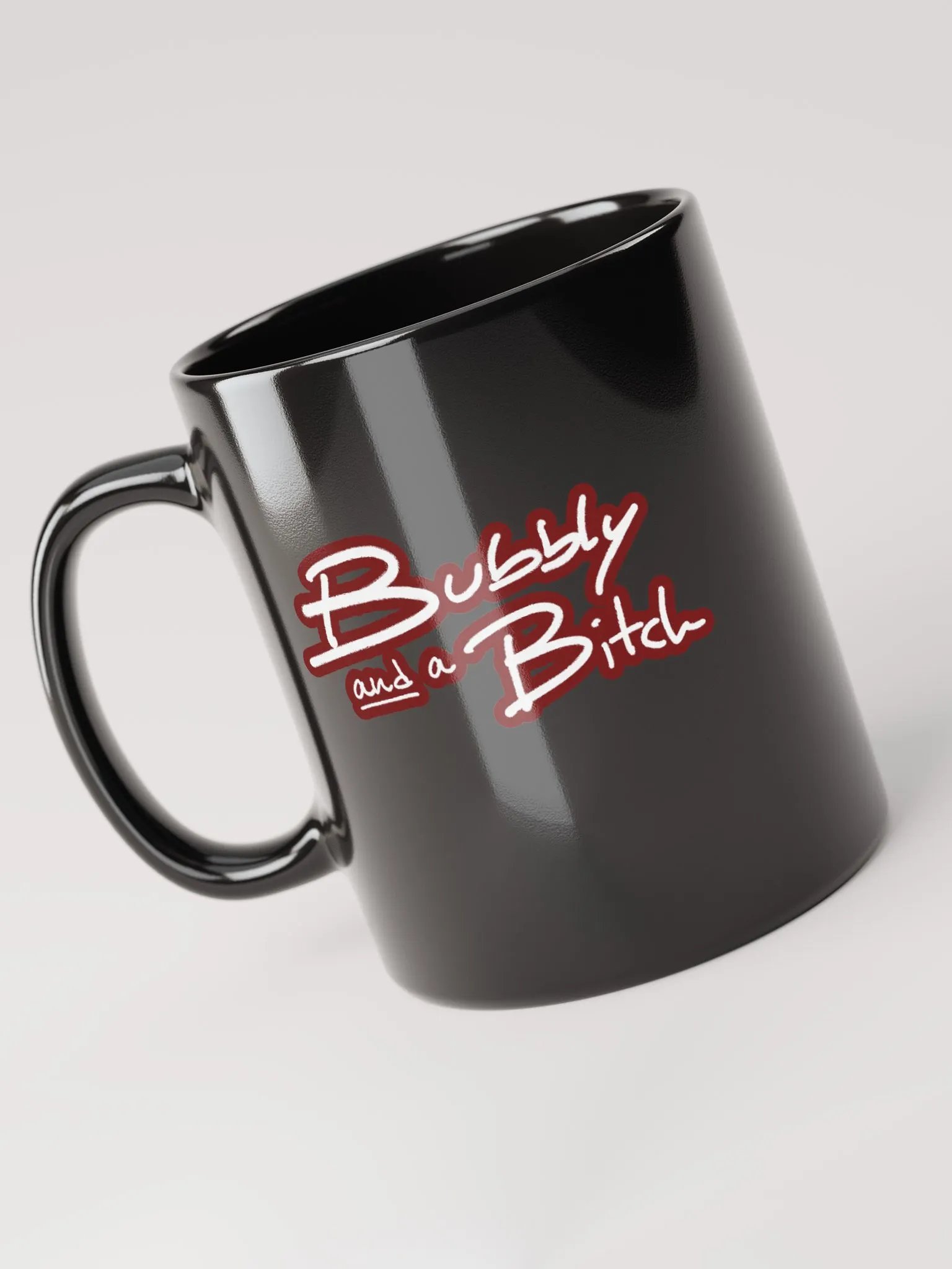 Bubbly and a B*tch (lined design, #6D1616) glossy black mug product image (4)