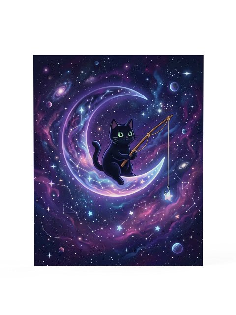 Moon Fishing Cat Poster