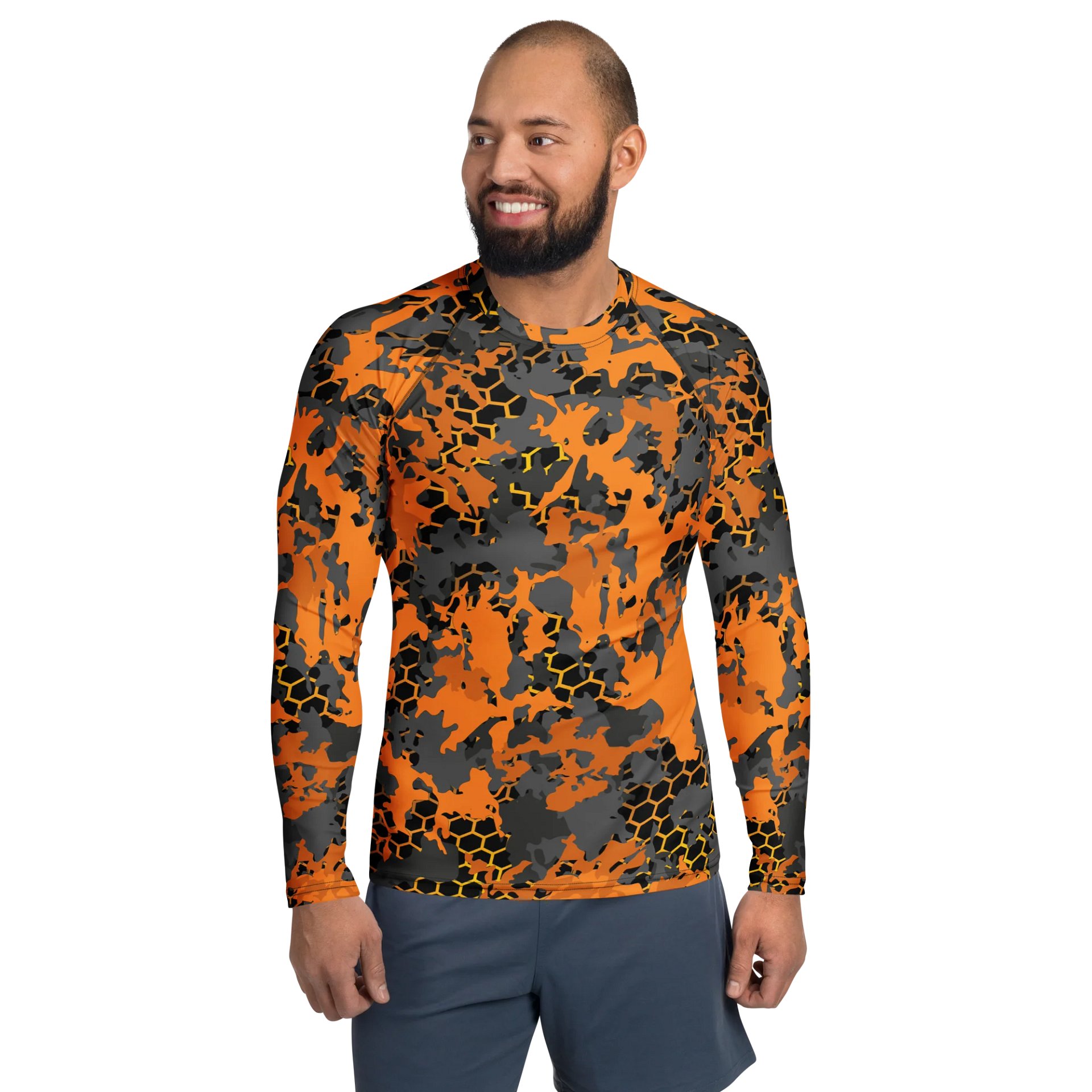 Orange Camo Hexagon Rash Guard product image (1)
