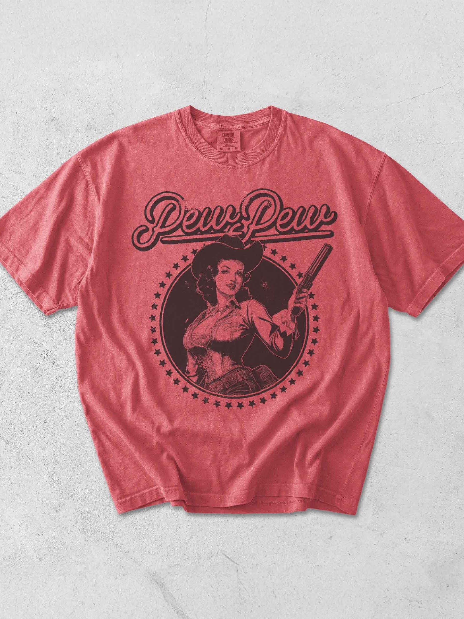 Pew Pew Cowgirl Shirt – Vintage Western Gunslinger Retro Graphic Tee product image (1)