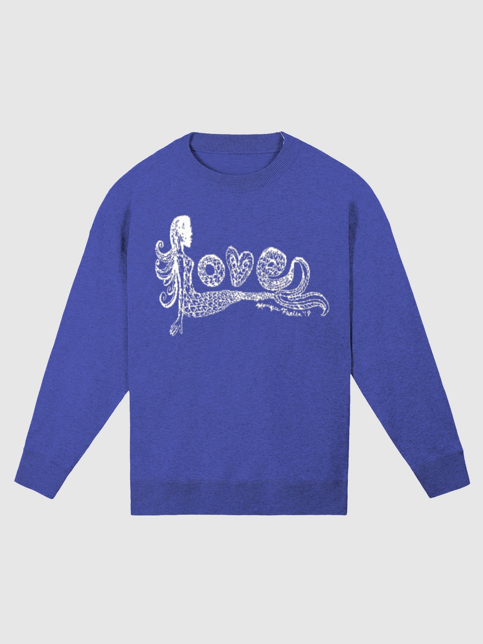 Mermaid Love | White on Royal | Knit Sweater | Coastal Cozy | Unisex Relaxed Fit Crewneck product image (1)