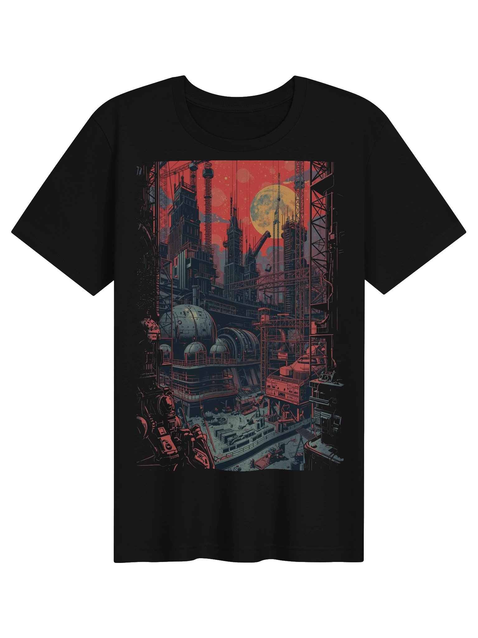 Retro Sci‑Fi Industrial Cityscape Lightweight T-Shirt product image (1)
