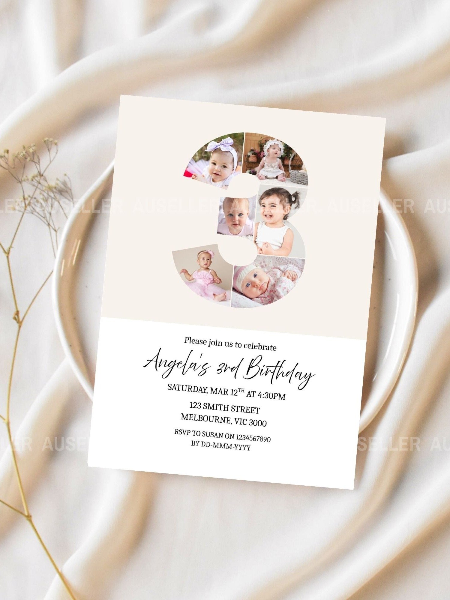 3rd Birthday Photo Collage Editable Invitation Template product image (2)