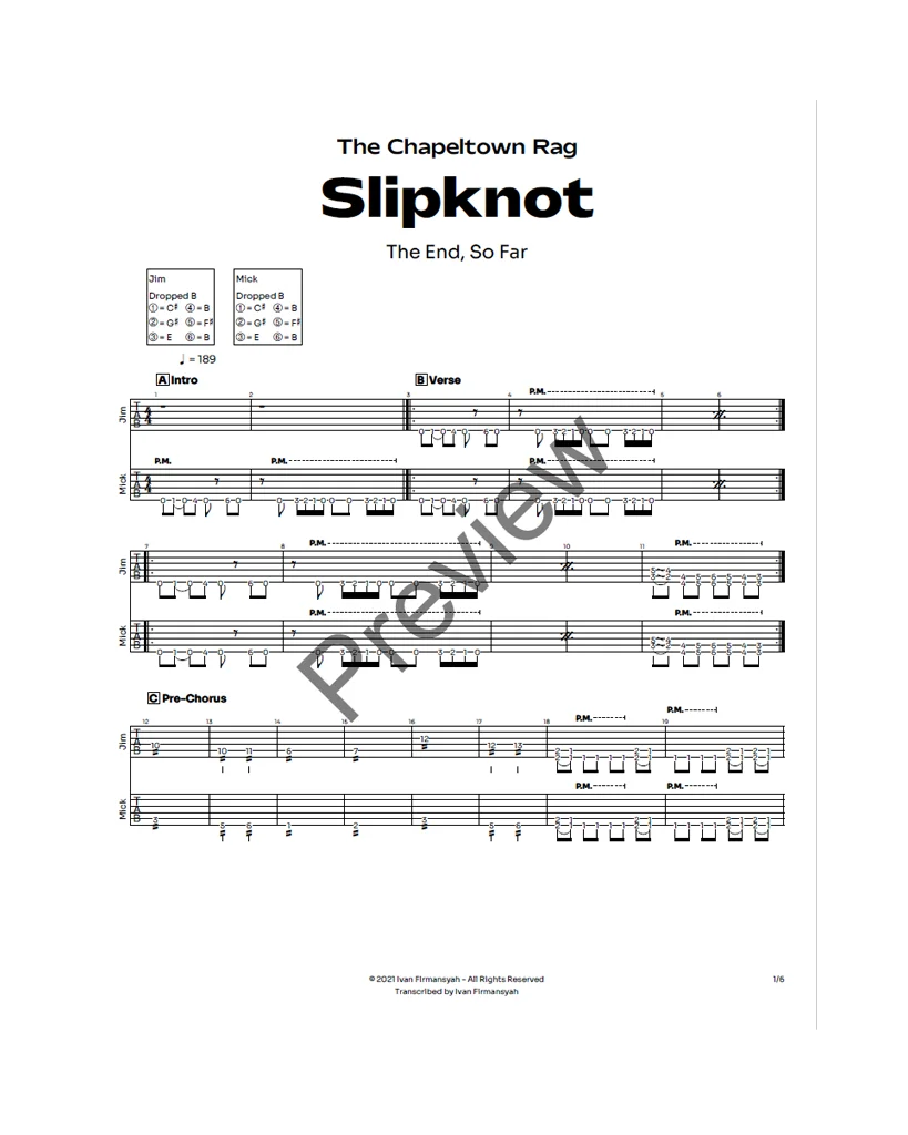 Slipknot - The Chapeltown Rag (Single Version) Complete Guitar Tab product image (2)