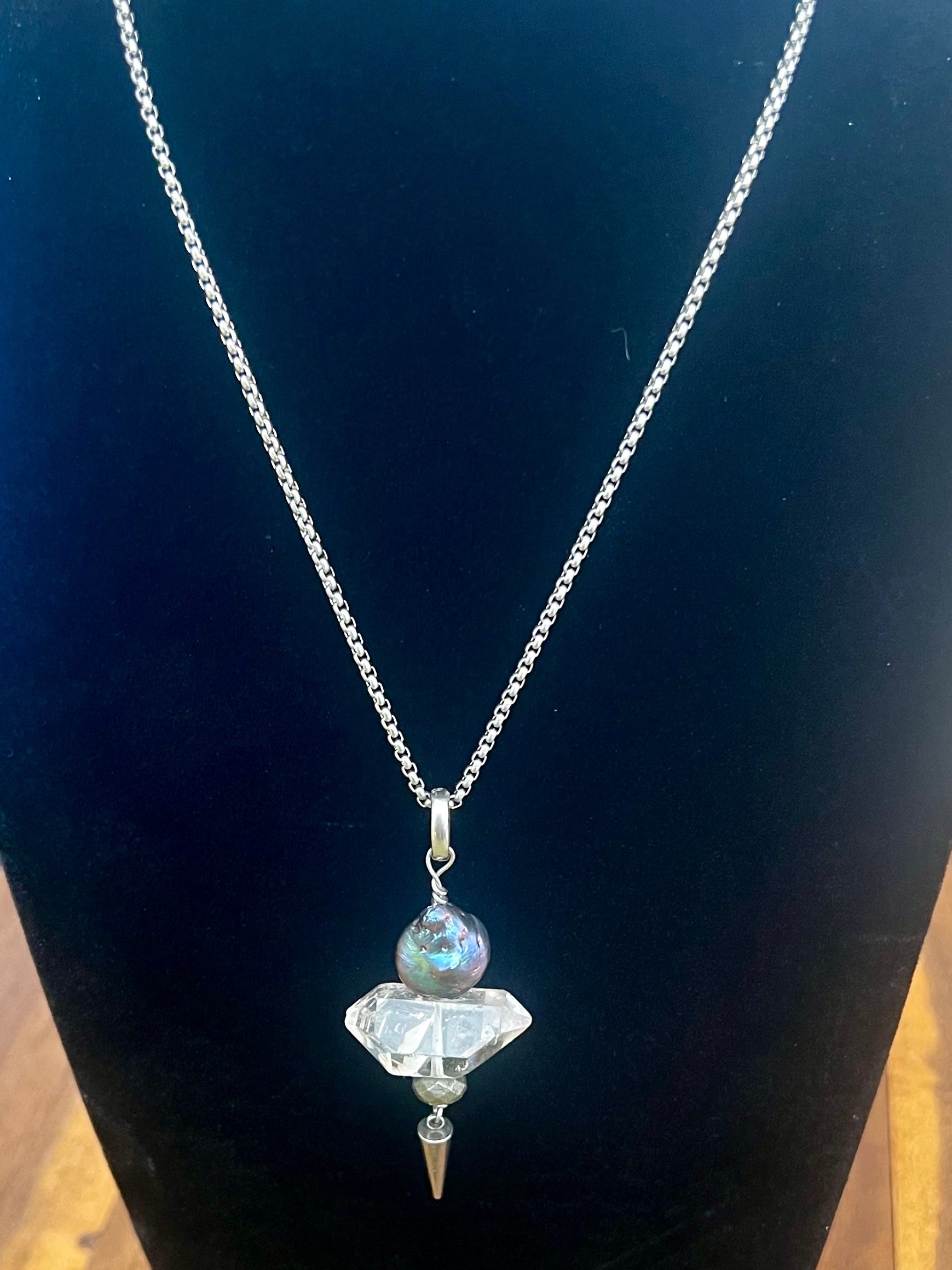 Large Herkimer, pyrite and coin Pearl Spike Necklace product image (1)