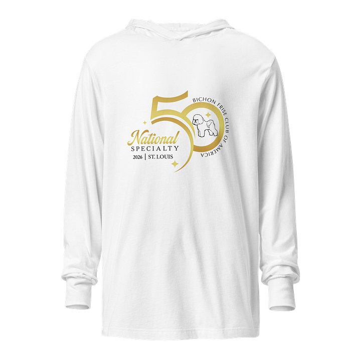 50th National Specialty Long Sleeve Hooded Tee - White with Large Logo product image (1)