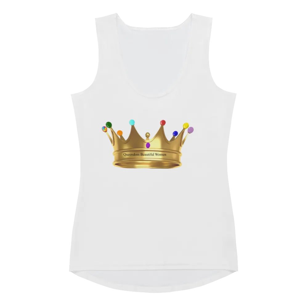 Queendom Beautiful Women -White Tank Top/Multi-Color Crown (TM) product image (1)