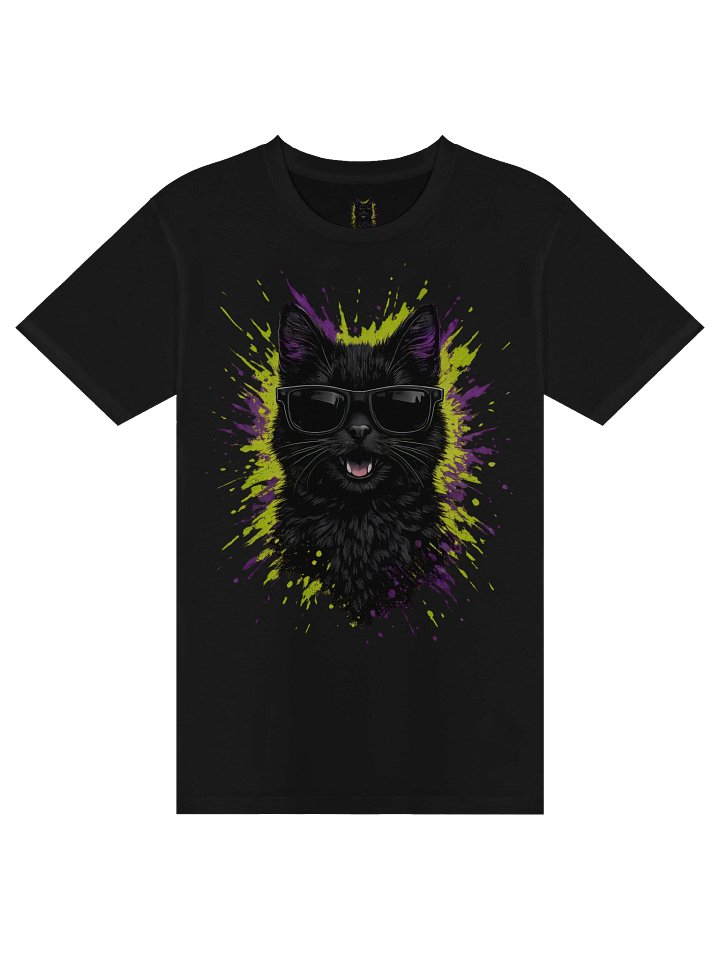 Retro Black Cat Neon Pink Sunglasses T-shirt product image (1)