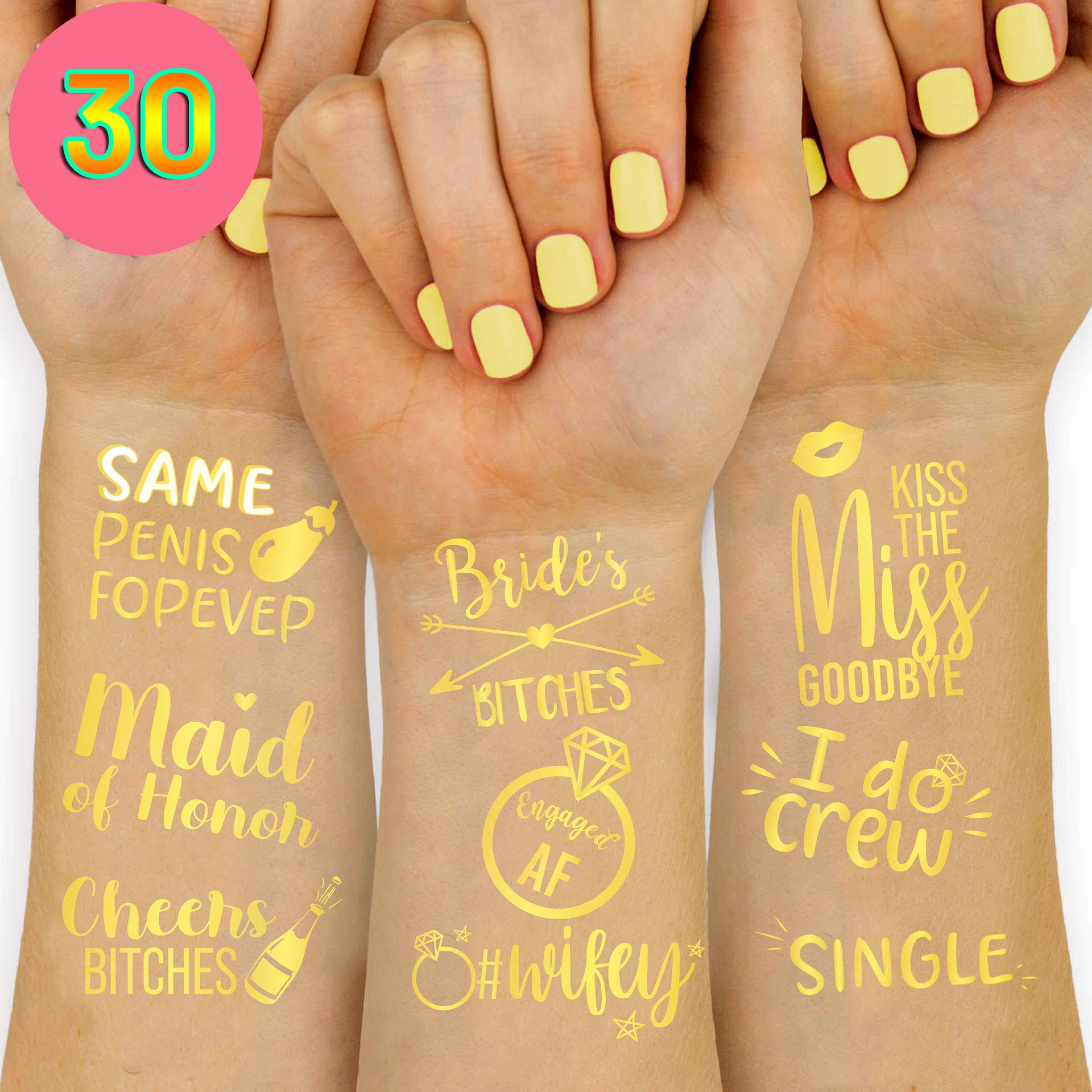 30 Pack Bride Tribe Metallic Gold Bachelorette Party Tattoos: Pack B product image (3)