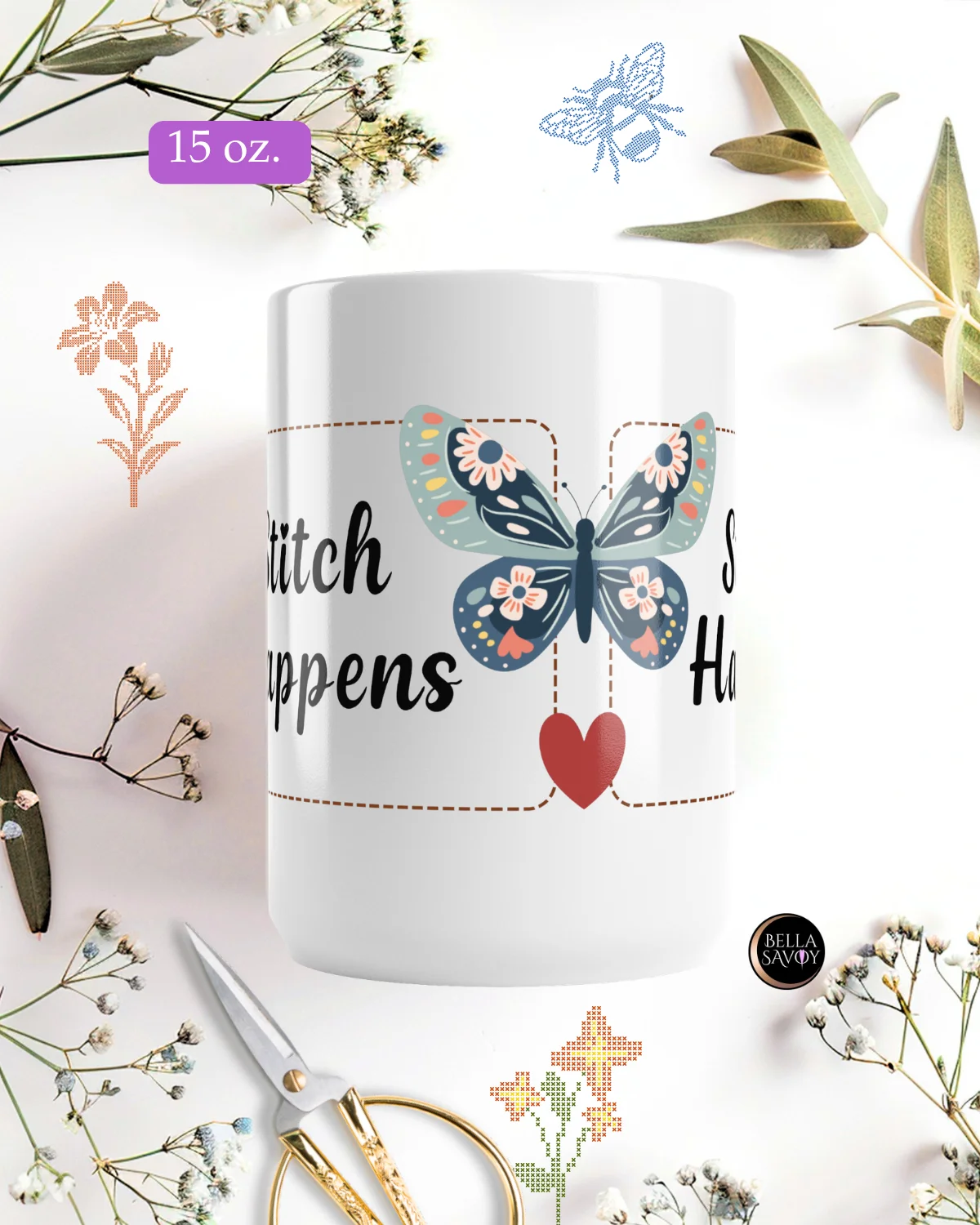 Stitch Happens Floral and Butterfly Mug product image (8)
