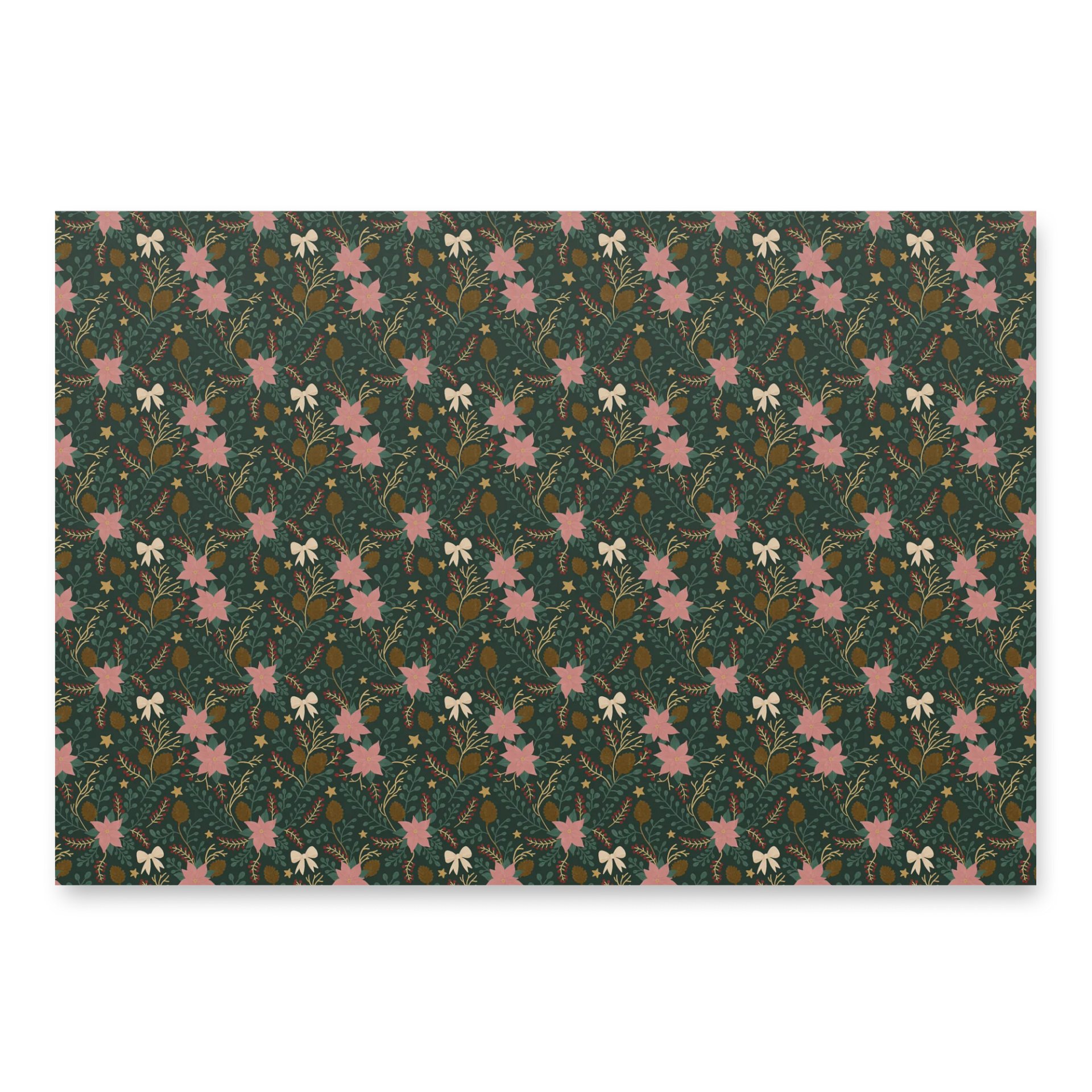 Enchanted forest blooms Christmas wrapping paper. Set of 3 sheets in green, soft pink, and white product image (4)