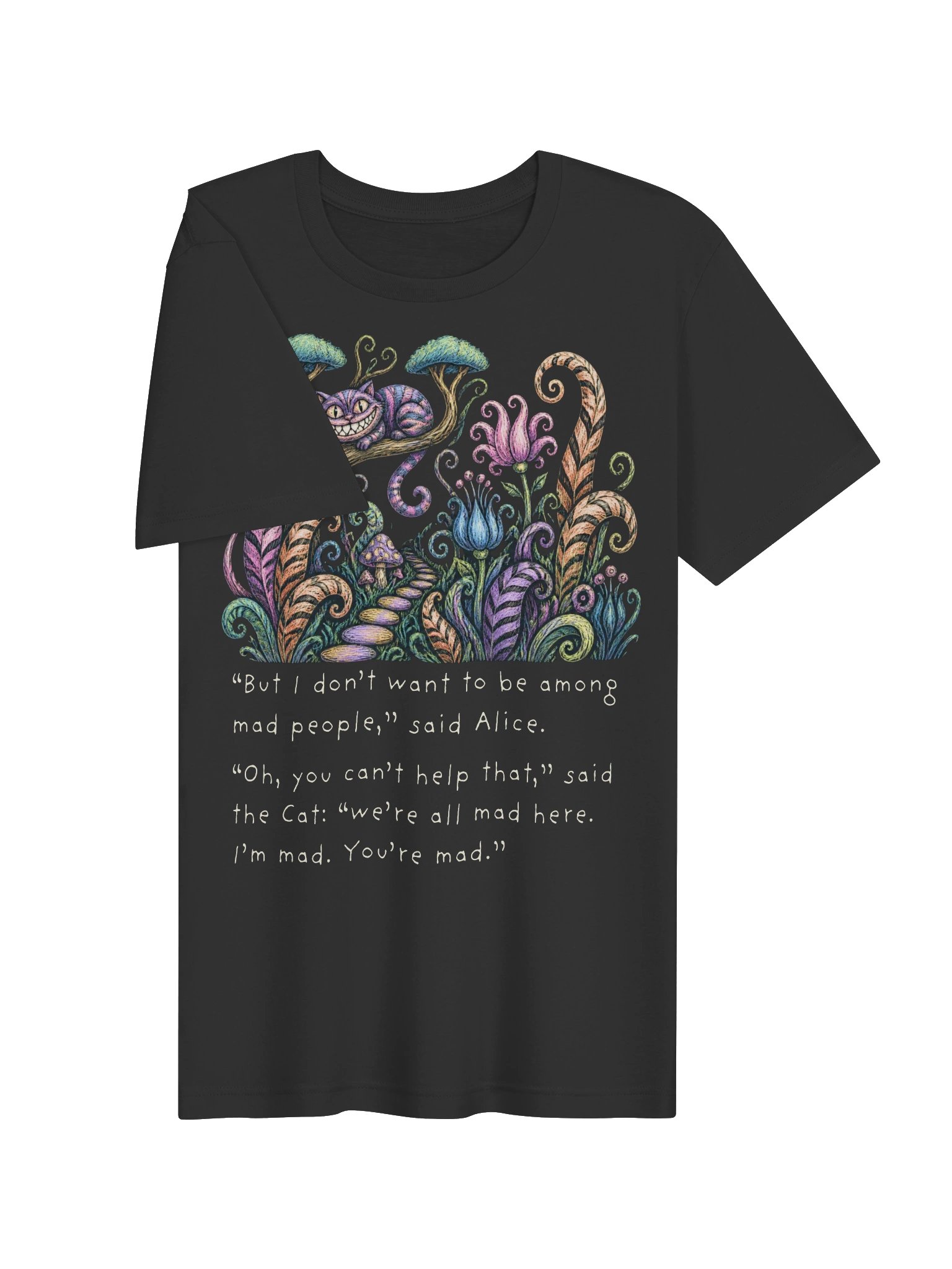 We're All Mad Here Shirt, Cheshire Cat Quote Tee, Alice in Wonderland Graphic product image (4)