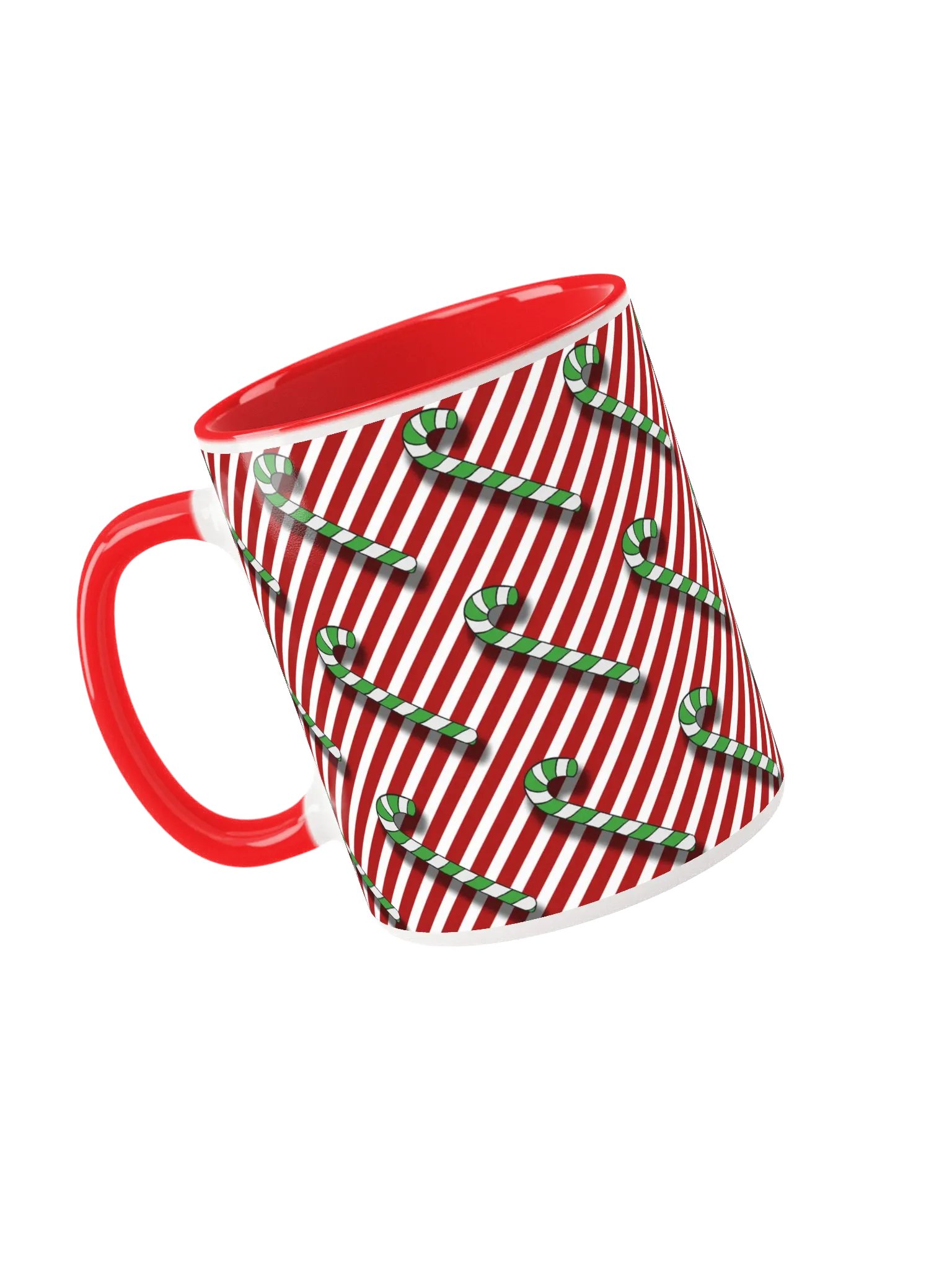 Green Candy Canes on Red Peppermint Stripe Ceramic Mug product image (3)