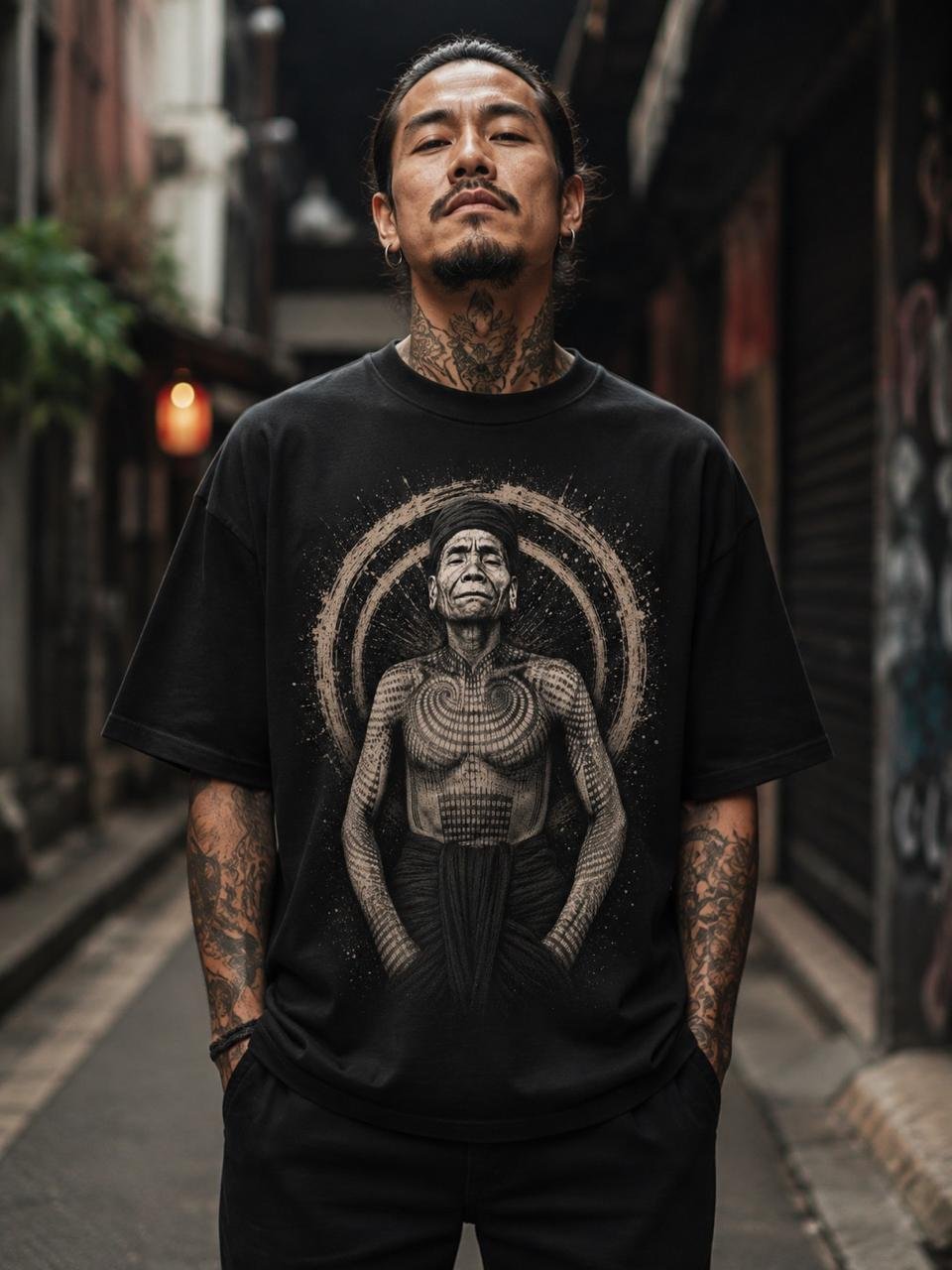 Dayak Tattoo Portrait | Central Borneo Graphic Tee product image (1)