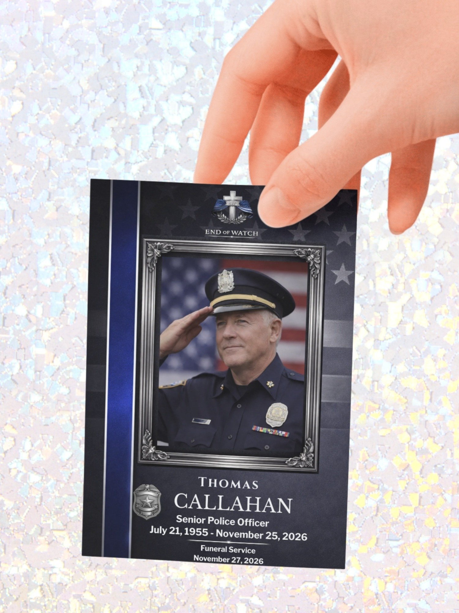 Thin Blue Line Police Funeral Prayer Card Template, Editable Canva Memorial Card for Law Enforcement Officers product image (2)