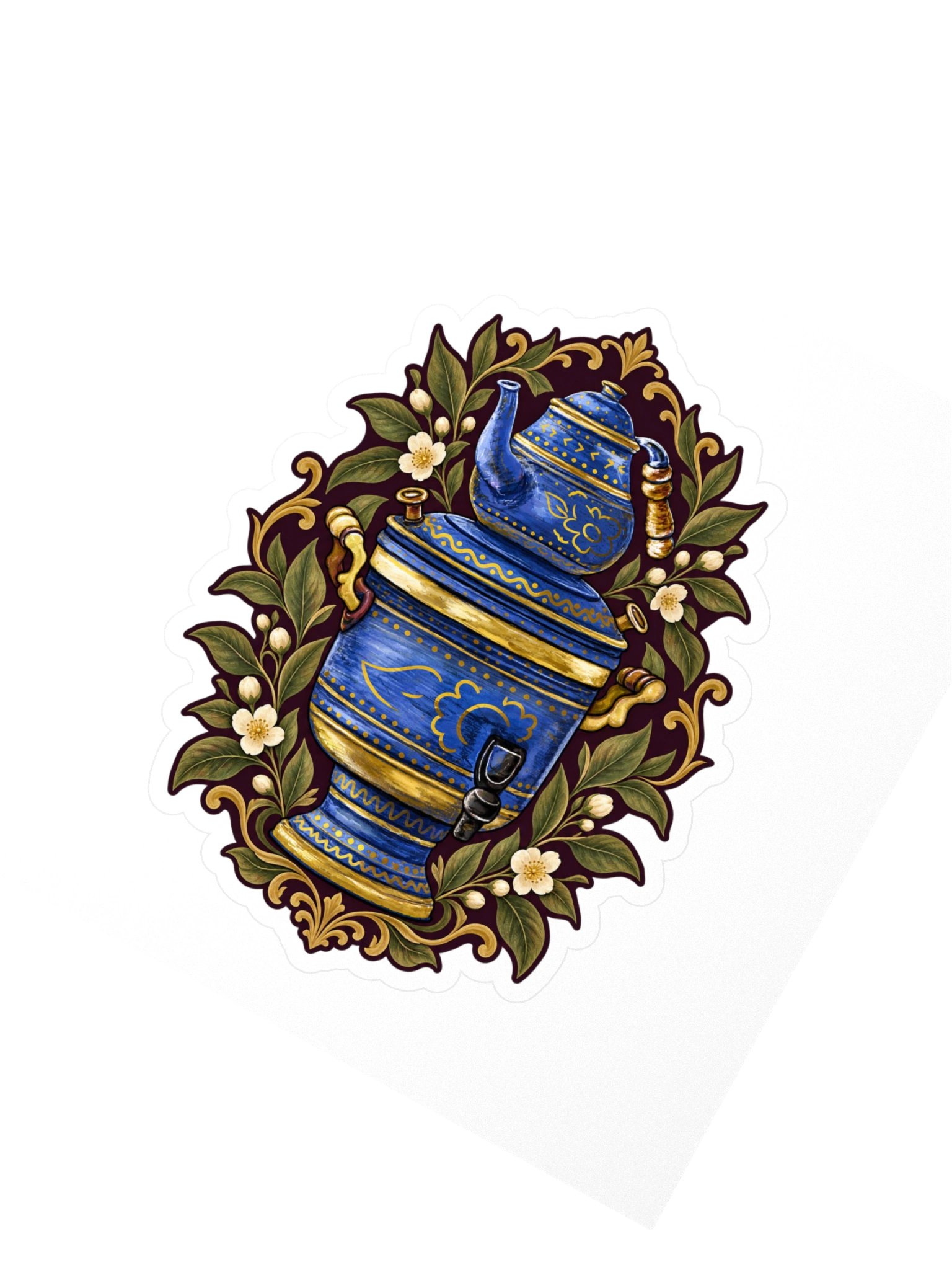 Blue Teapot Floral Kiss Cut Sticker product image (2)