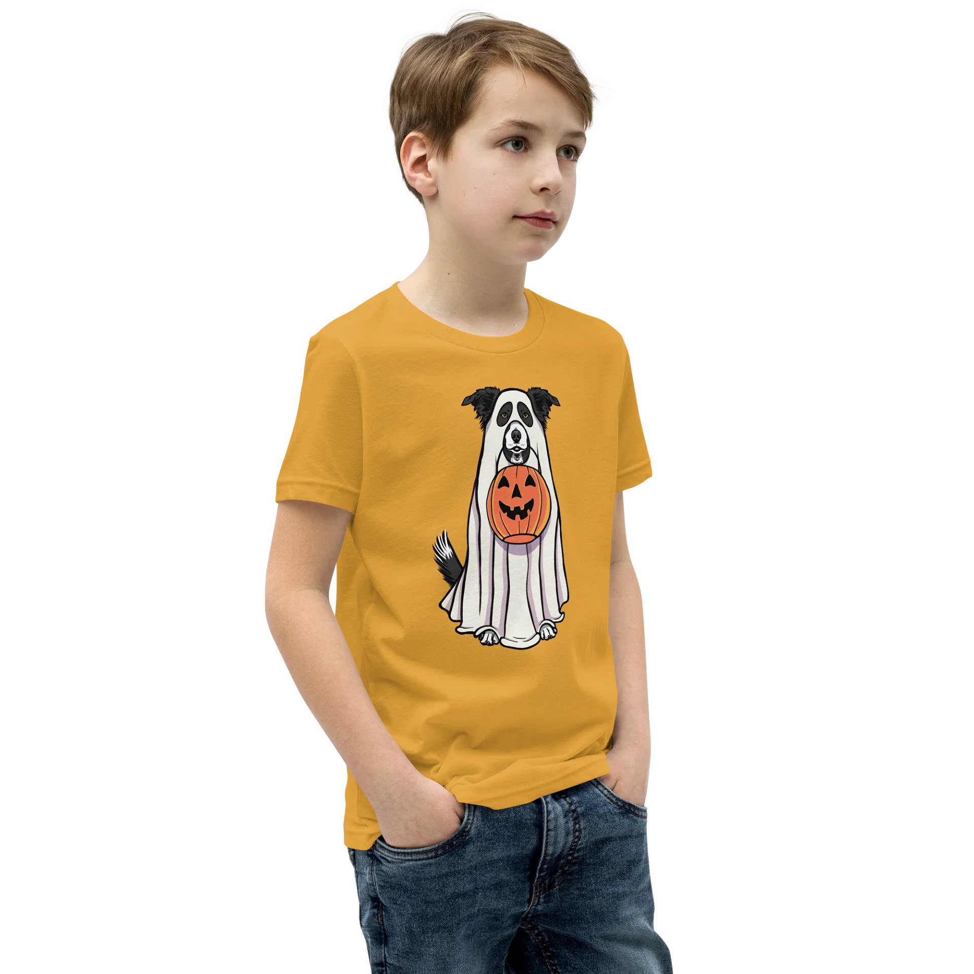 Halloween Border Collie(Black & White) Youth T-Shirt product image (2)